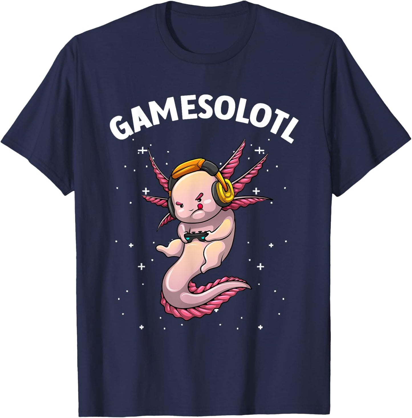 Cute Gaming Art Women Kids Video Game Axolotl Gamer T-Shirt - T-Shirt | Navy