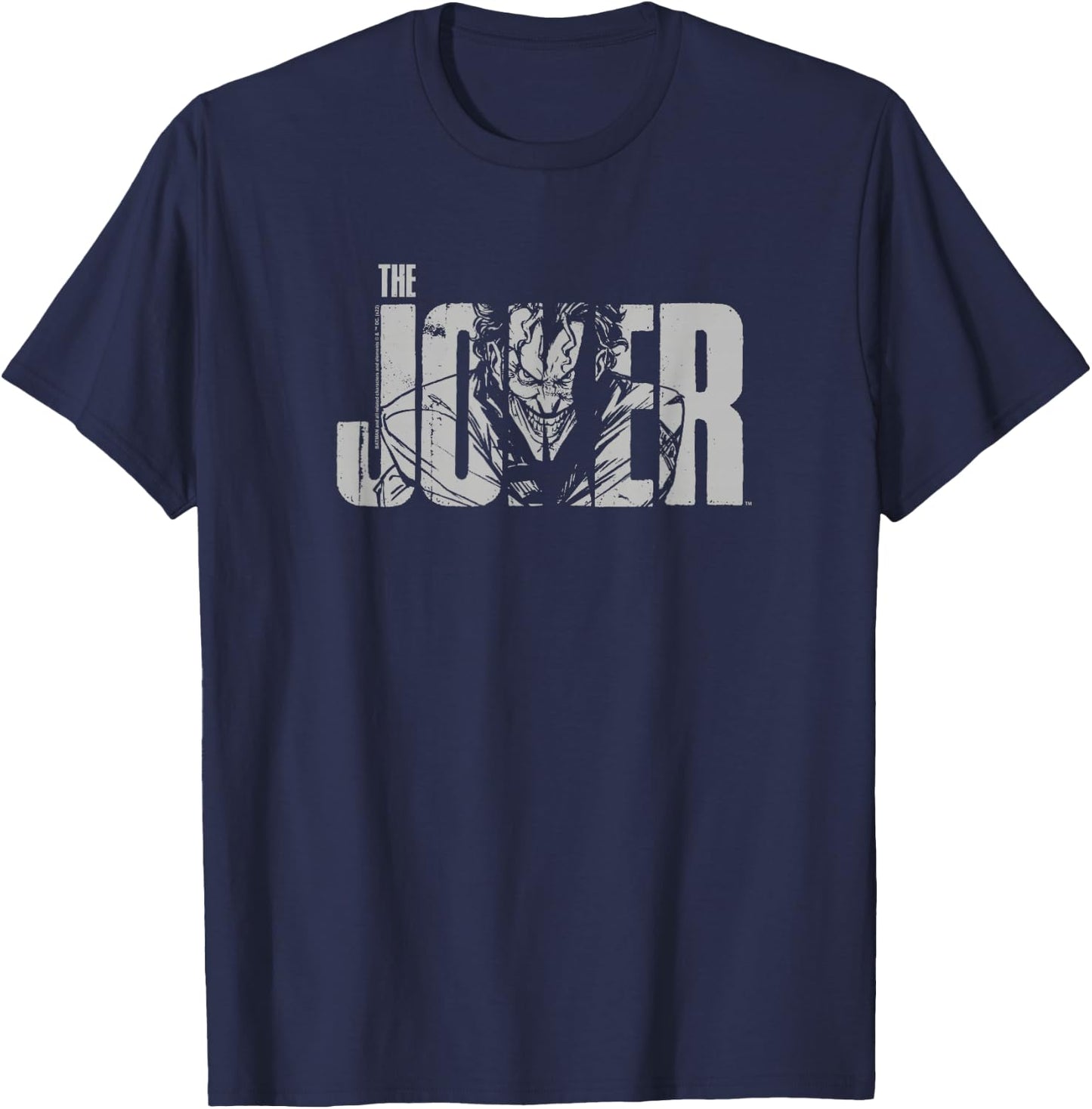 Batman Joker Text on Grey T-Shirt - T-Shirt | Navy
