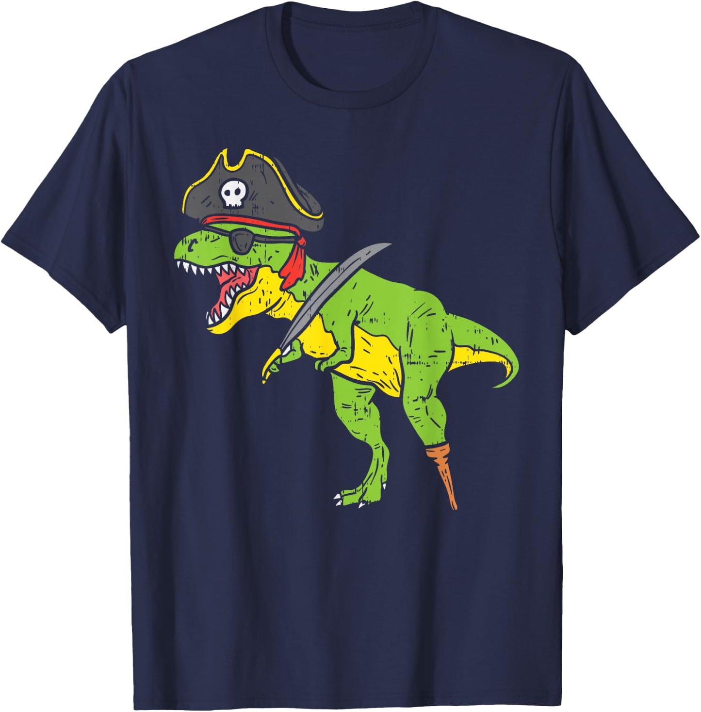 T-Rex Pirate Dinosaur Dino Funny Halloween Costume Boys Kids T-Shirt - T-Shirt | Navy