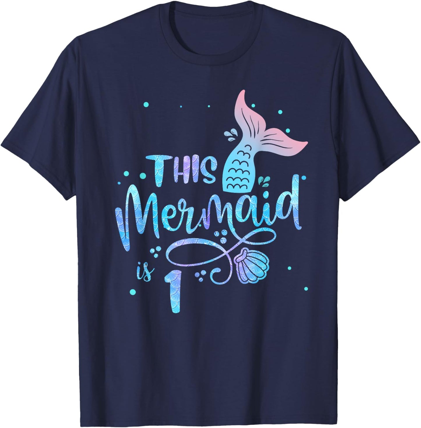 This Mermaid Is 1 Years Old 1st Birthday Mermaid Girl T-Shirt - T-Shirt | Navy