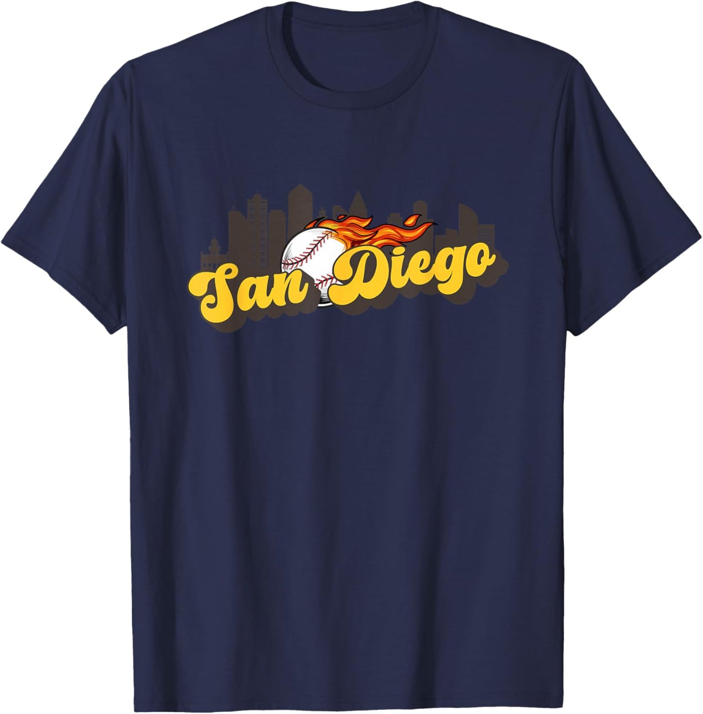 San Diego Baseball Vintage City Skyline Baseball Lover T-Shirt - T-Shirt | Navy