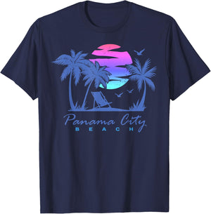 PANAMA CITY BEACH Florida Vacation Trip Retro Vintage Sunset T-Shirt - T-Shirt | Navy
