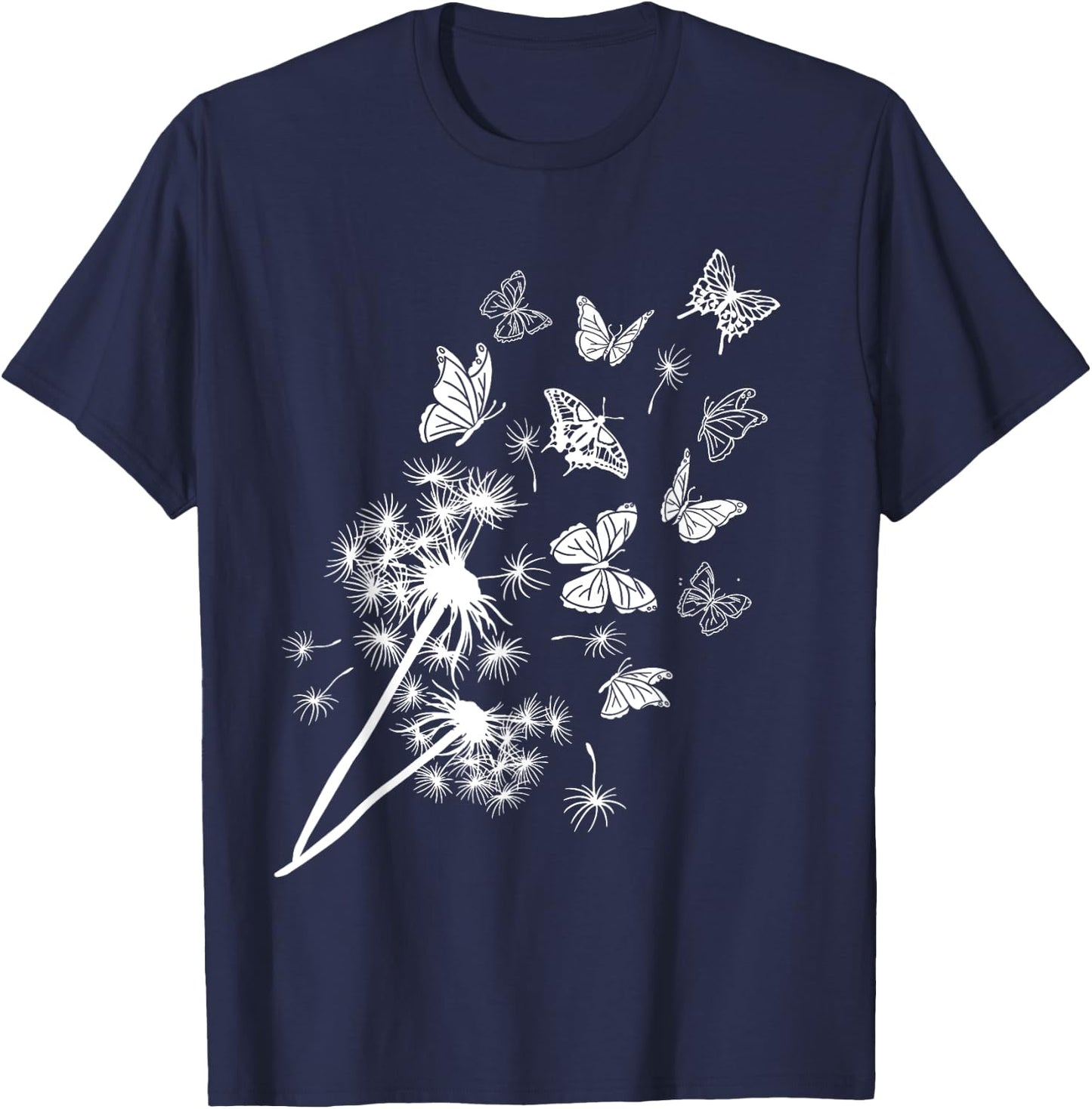 Pusteblume Butterblume mit Schmetterlingen Im Garten T-Shirt - T-Shirt | Navy
