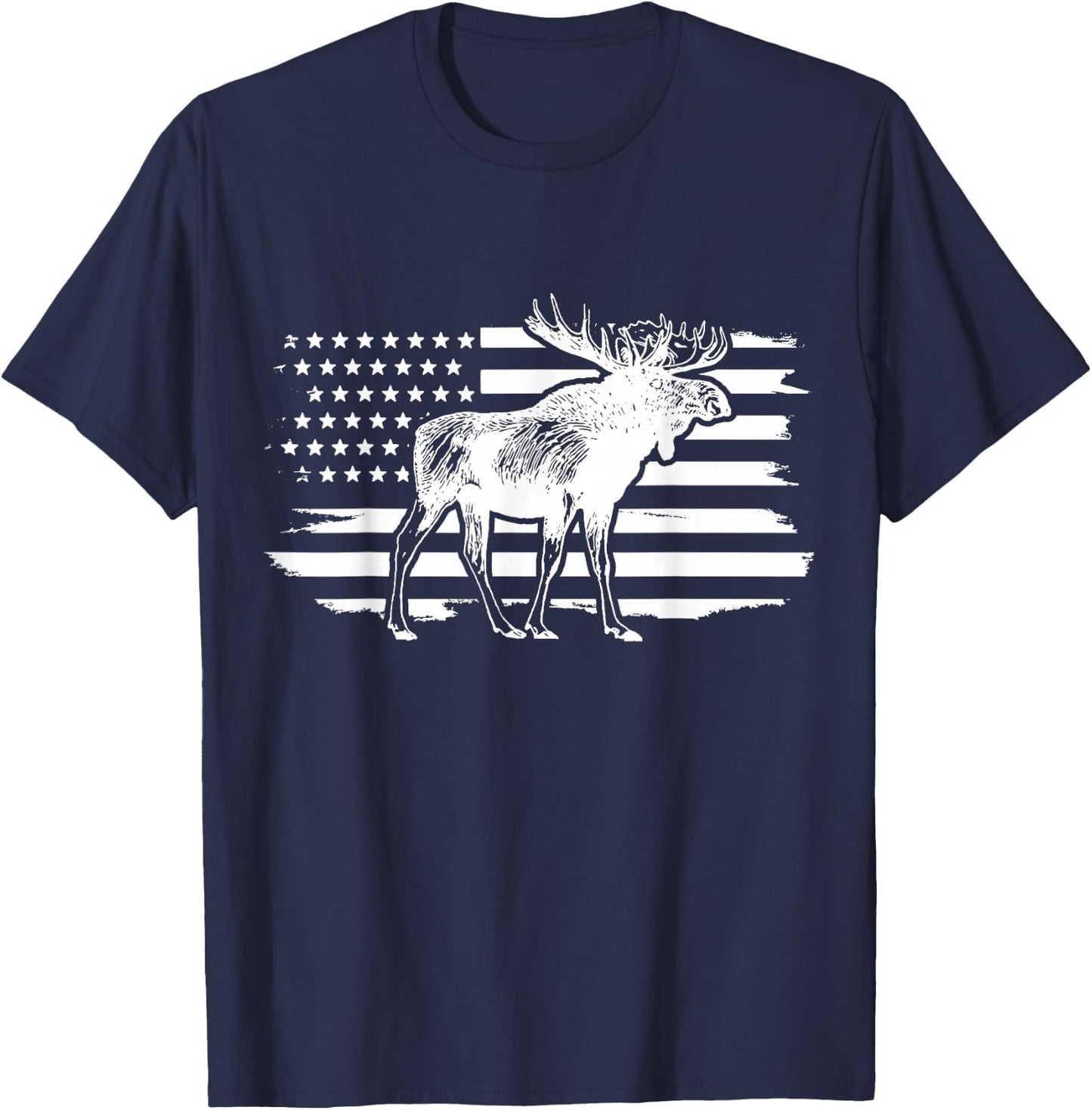 Moose American Flag Vintage Patriotic T-Shirt - T-Shirt | Navy