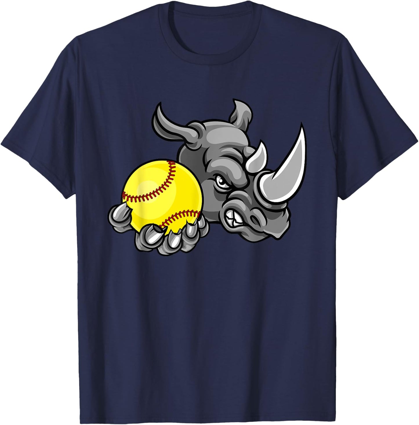 Rhino Softball Animal Cartoon Character T-Shirt - T-Shirt | Navy