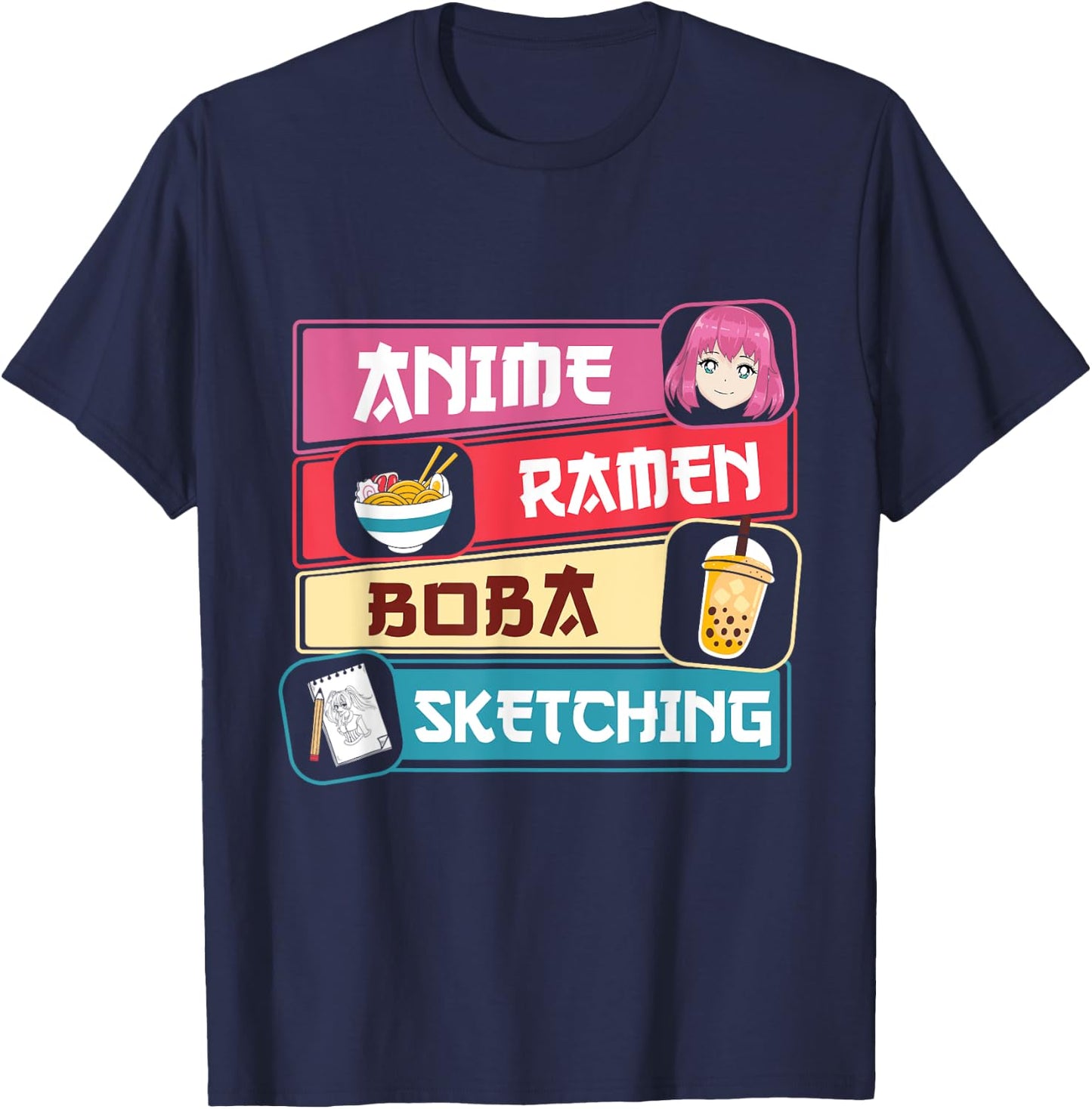 Anime Ramen Boba Sketching Otaku Kawaii Anime Lover T-Shirt - T-Shirt | Navy