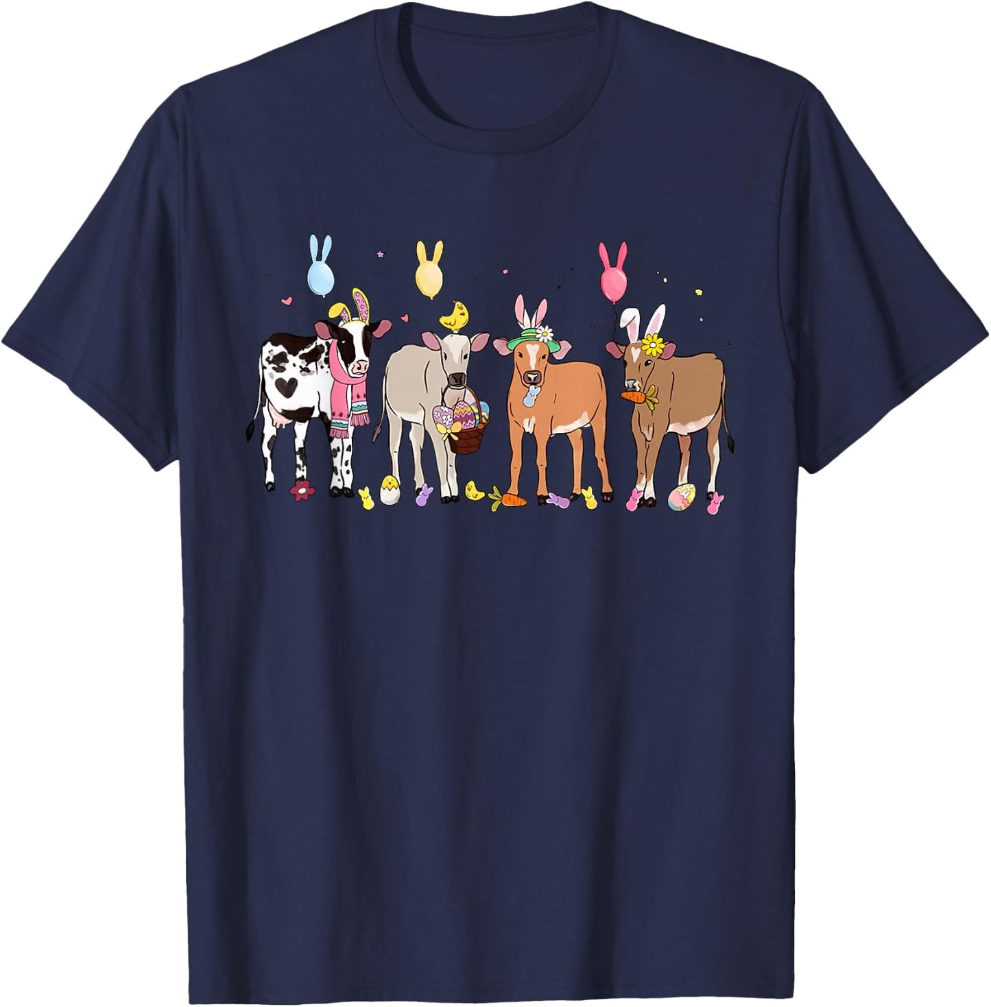 Happy Easter Highland Cow Heifer Easter Day Farmer Cowgirl T-Shirt - T-Shirt | Navy