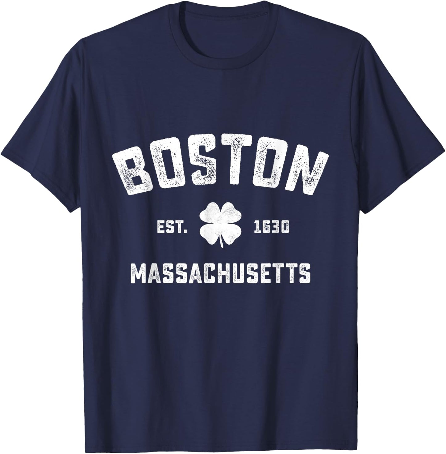 Boston Massachusetts Vintage Shamrock Sports T-Shirt - T-Shirt | Navy