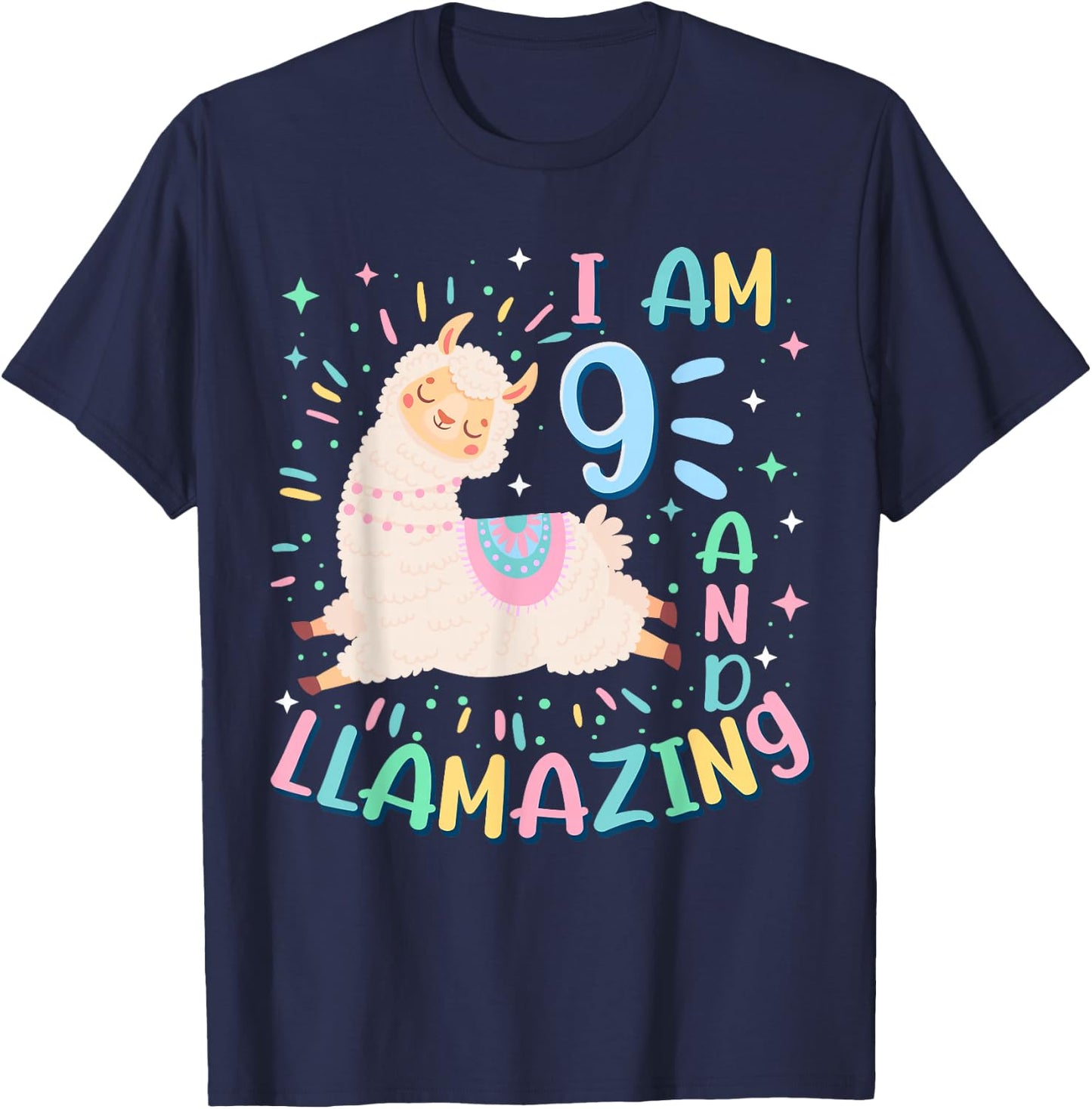 9th Birthday I Am 9 Years Old And Llamazing Llama Girl Teens T-Shirt - T-Shirt | Navy