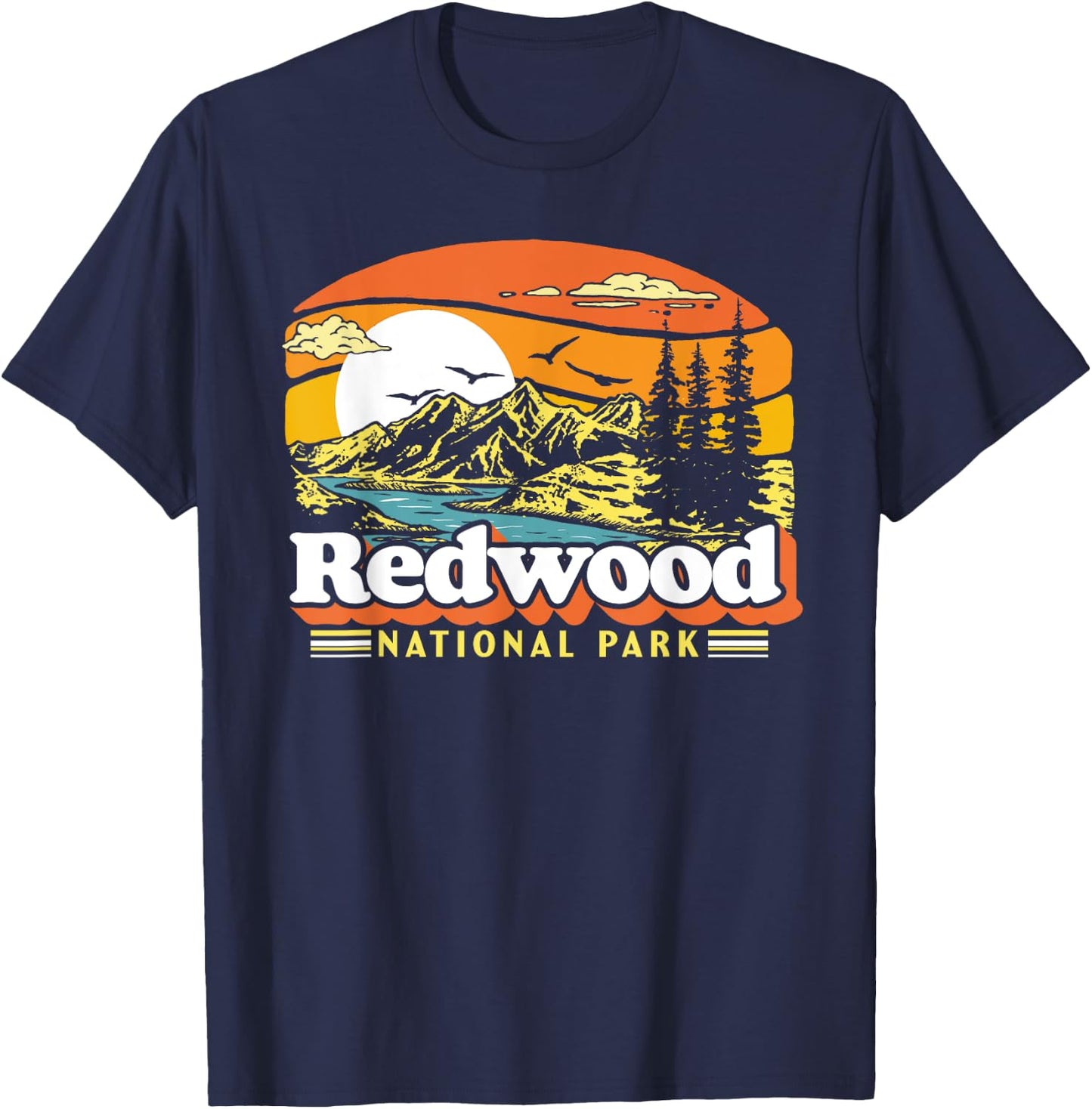 Redwood National Park Vintage 80s Retro California Mountains T-Shirt - T-Shirt | Navy