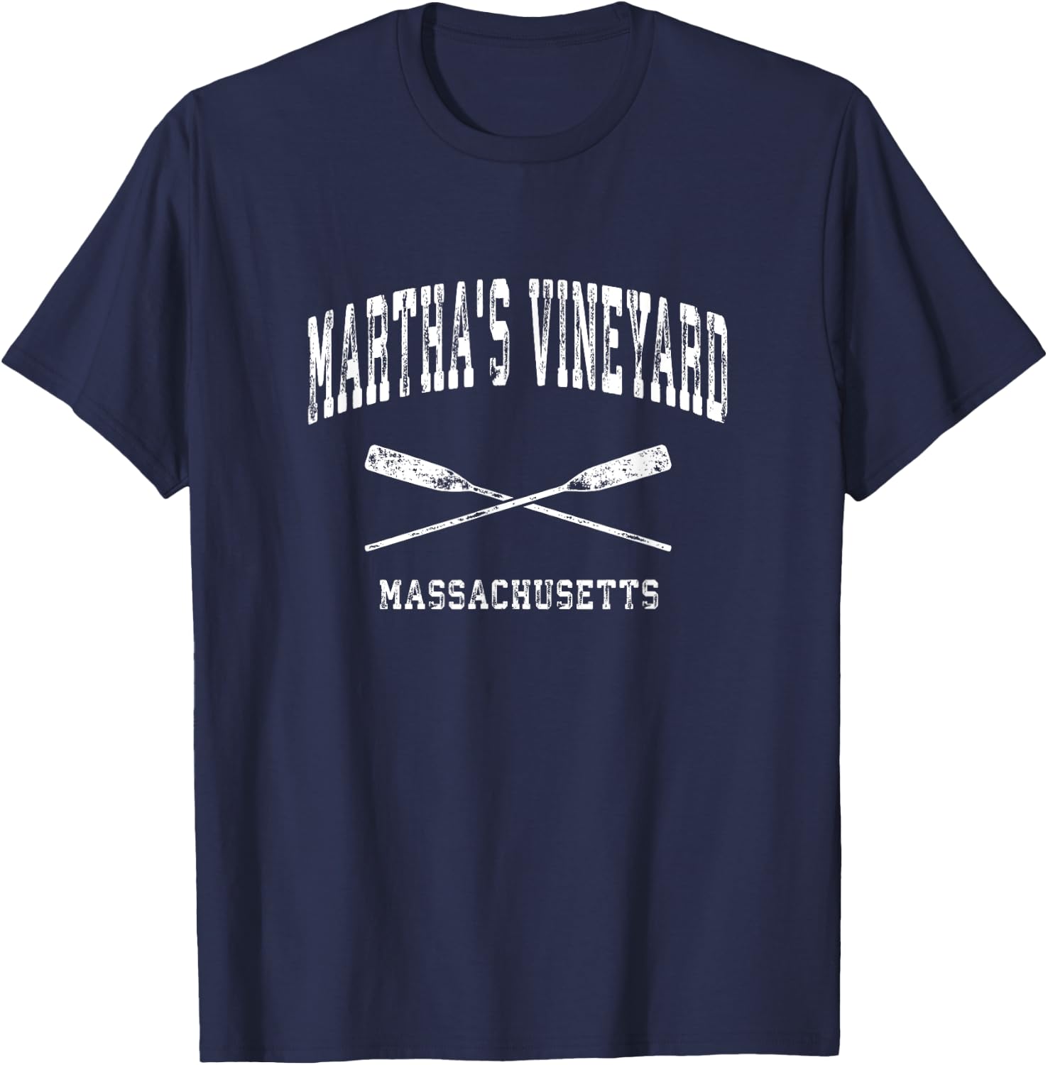 Martha's Vineyard Massachusetts Vintage Nautical Crossed Oar T-Shirt - T-Shirt | Navy