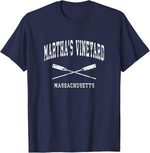 Martha's Vineyard Massachusetts Vintage Nautical Crossed Oar T-Shirt - T-Shirt | Navy