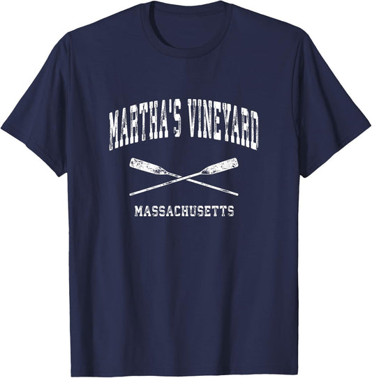 Martha's Vineyard Massachusetts Vintage Nautical Crossed Oar T-Shirt - T-Shirt | Navy