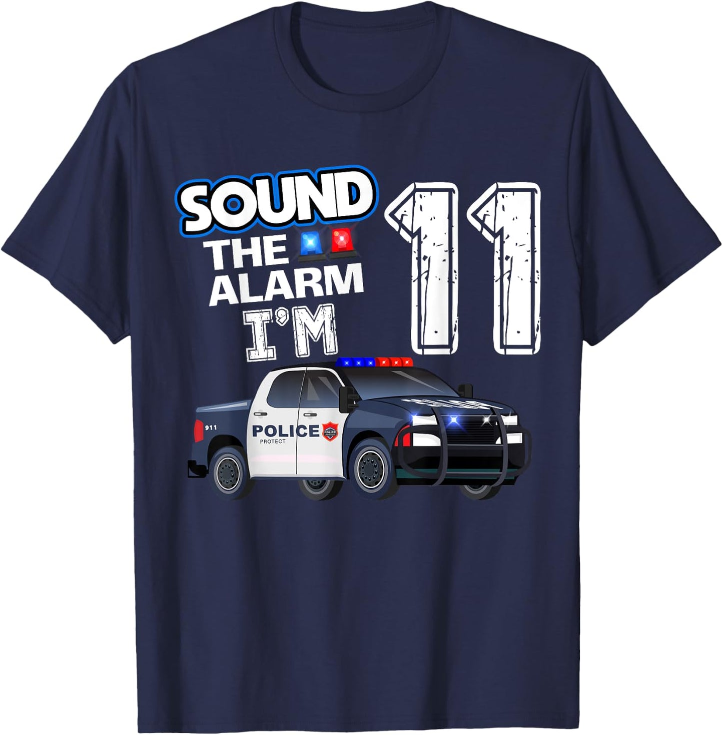 11th B-Day Police Car Policeman Officer Birthday 11 Year Old T-Shirt - T-Shirt | Navy