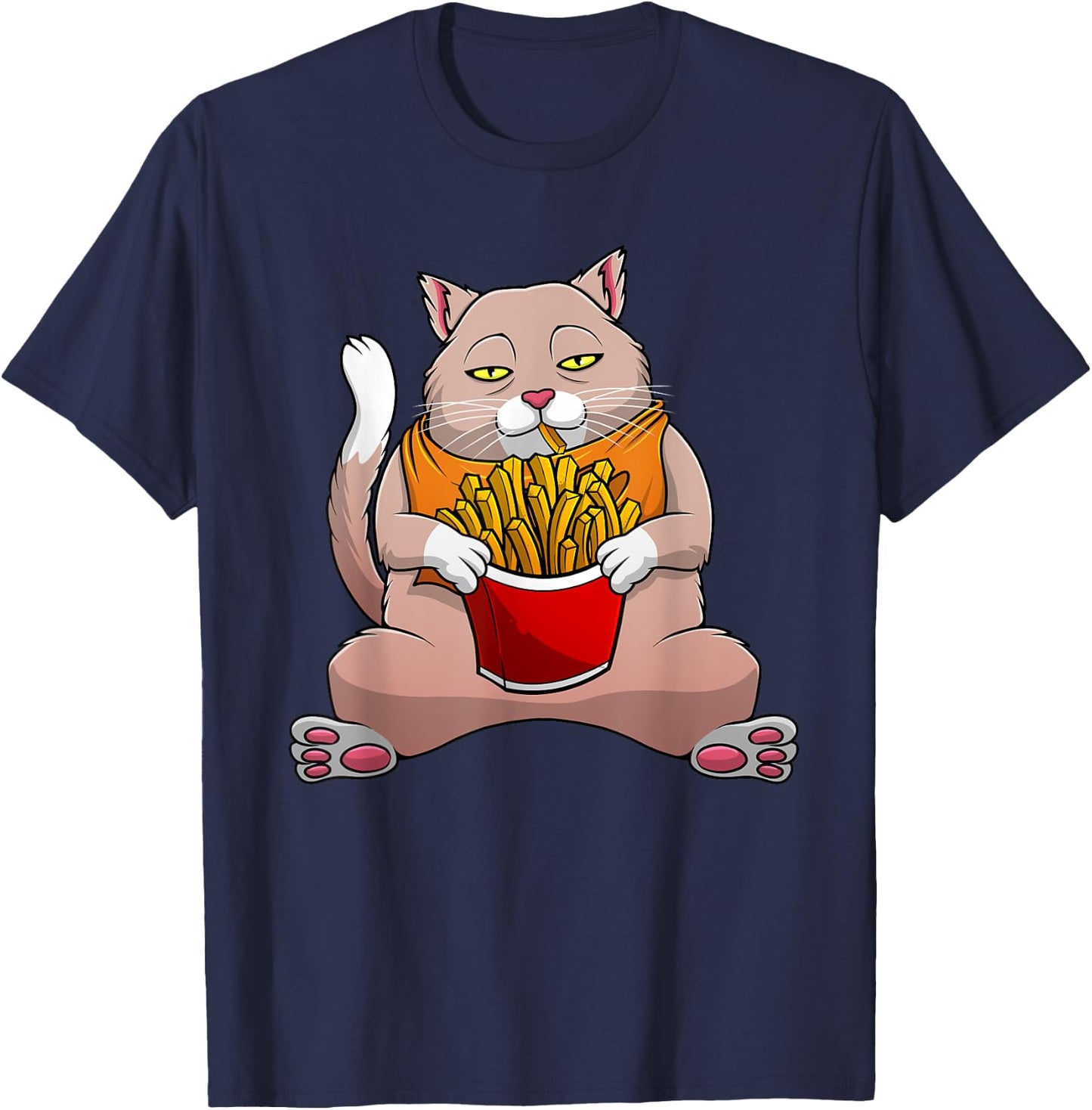 Funny French Fries Design Women Cat Foodie Eater T-Shirt - T-Shirt | Navy