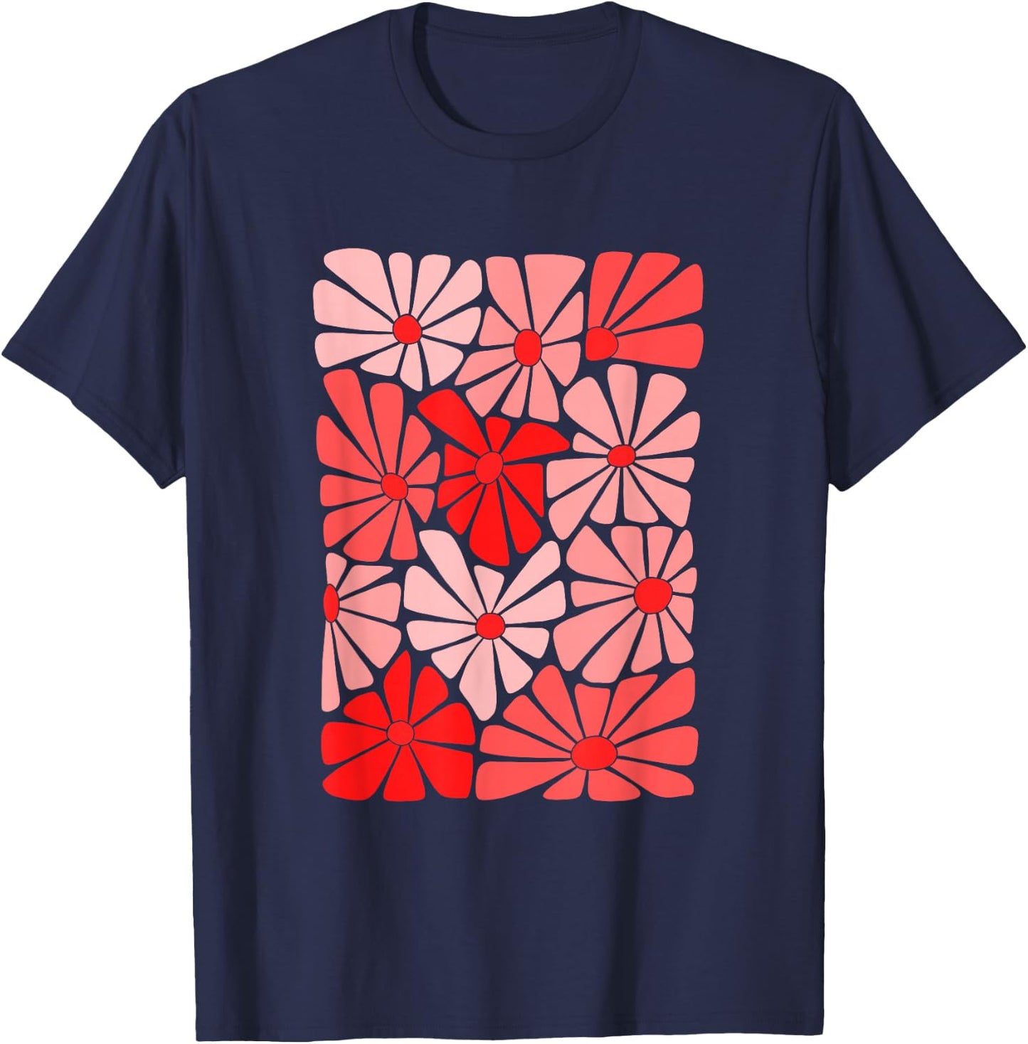 Red Color Flowers Block Red Graphic T-Shirt - T-Shirt | Navy