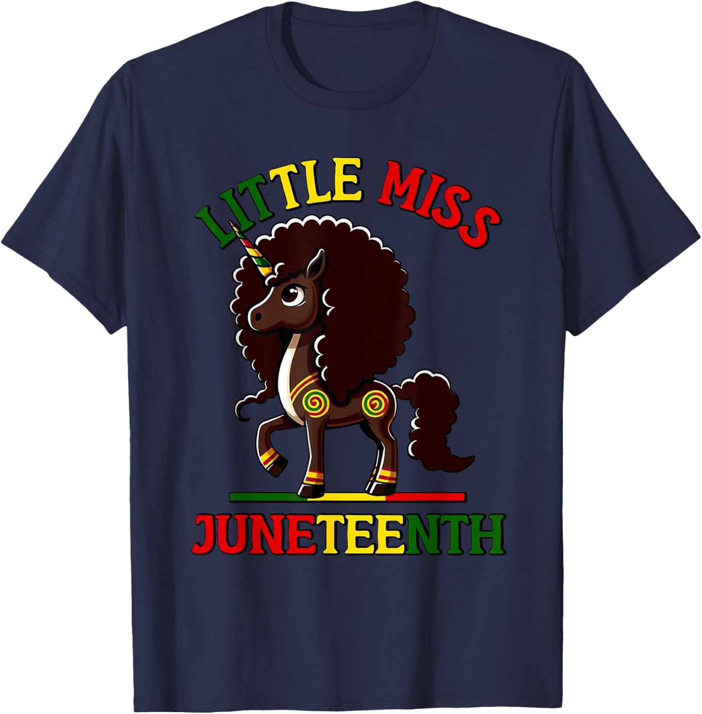 Little Miss Juneteenth 2025 Unicorn T-Shirt - T-Shirt | Navy