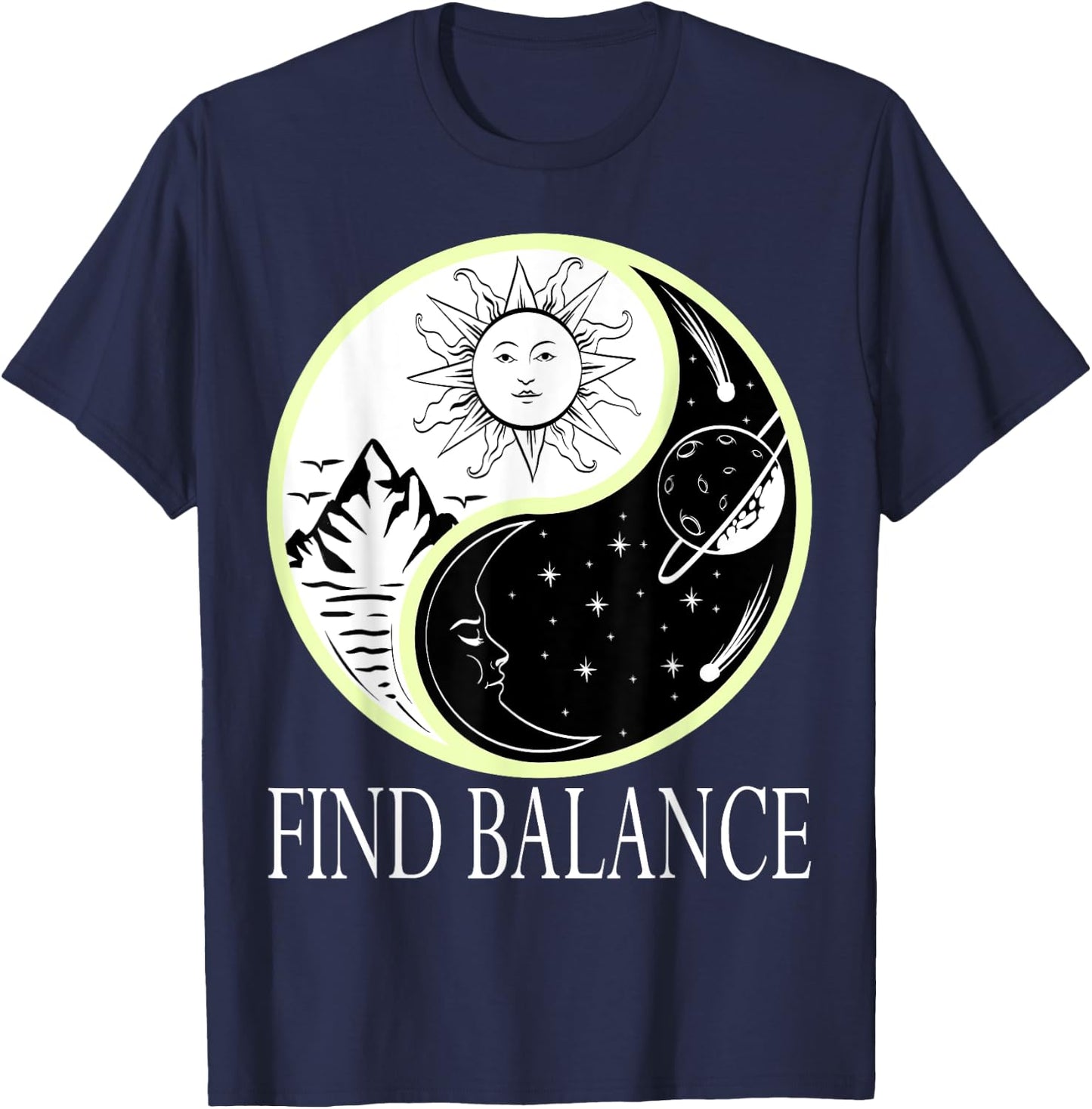 Find Balance Yin Yang Positive Vibes Yoga Motivation T-Shirt - T-Shirt | Navy