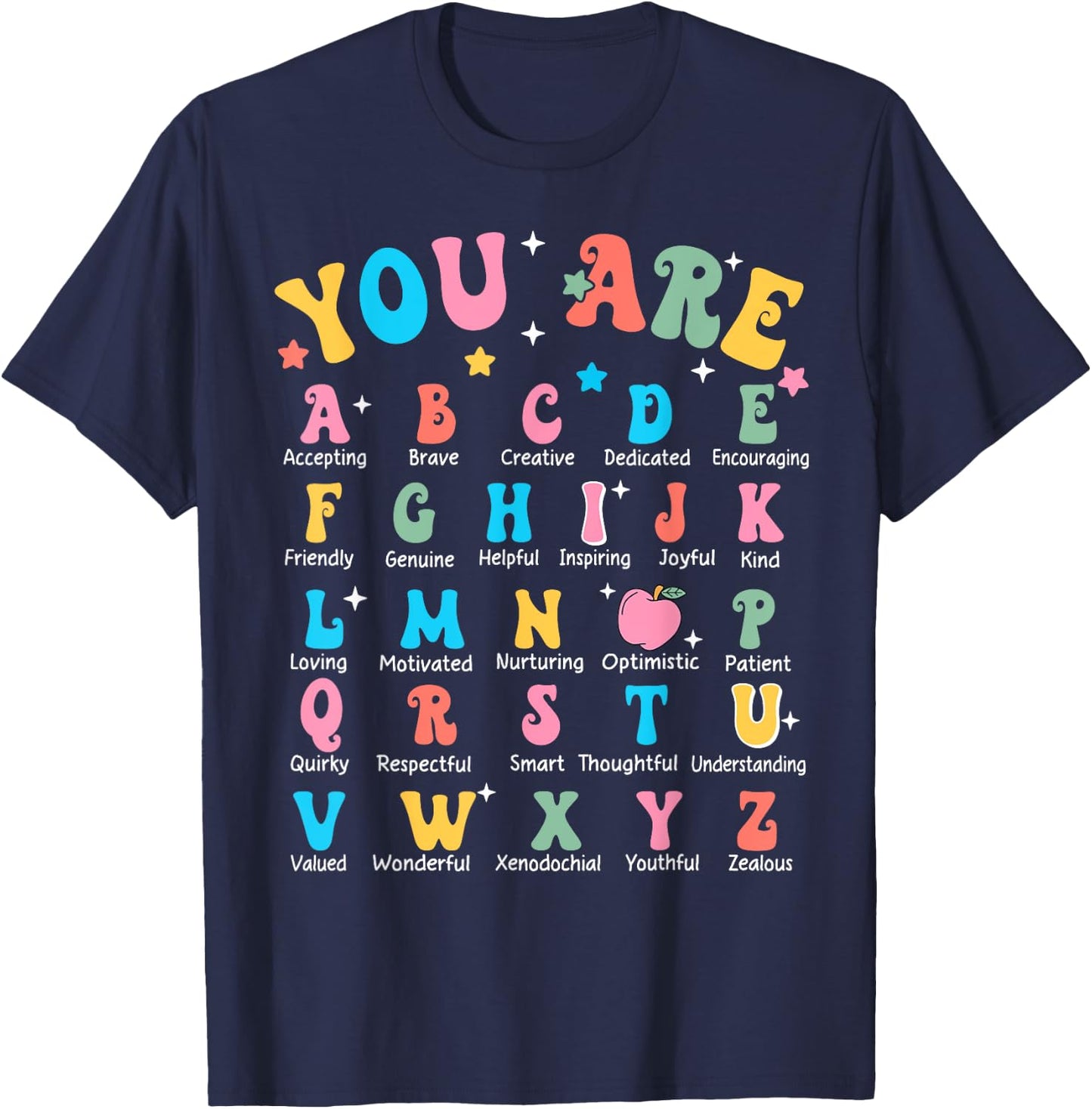 Alphabet Kindergarten Elementary School Teachers Students T-Shirt - T-Shirt | Navy