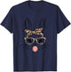 Cute Rabbit Bunny Leopard Glasses Blowing Bubble Gum Women T-Shirt - T-Shirt | Navy