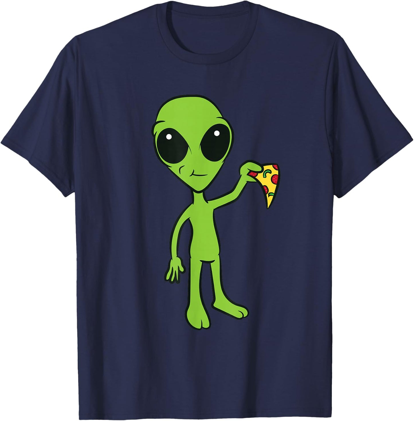 Alien With Pizza Slice Ufo Cute Alien Eating Pizza T-Shirt - T-Shirt | Navy