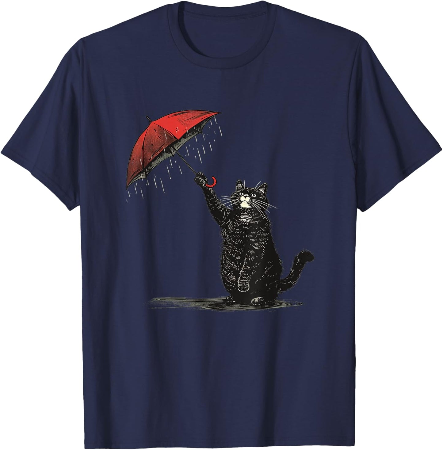 Charming Cat and Umbrella for rainy Weather Lovers Men Women Kids T-Shirt - T-Shirt | Navy
