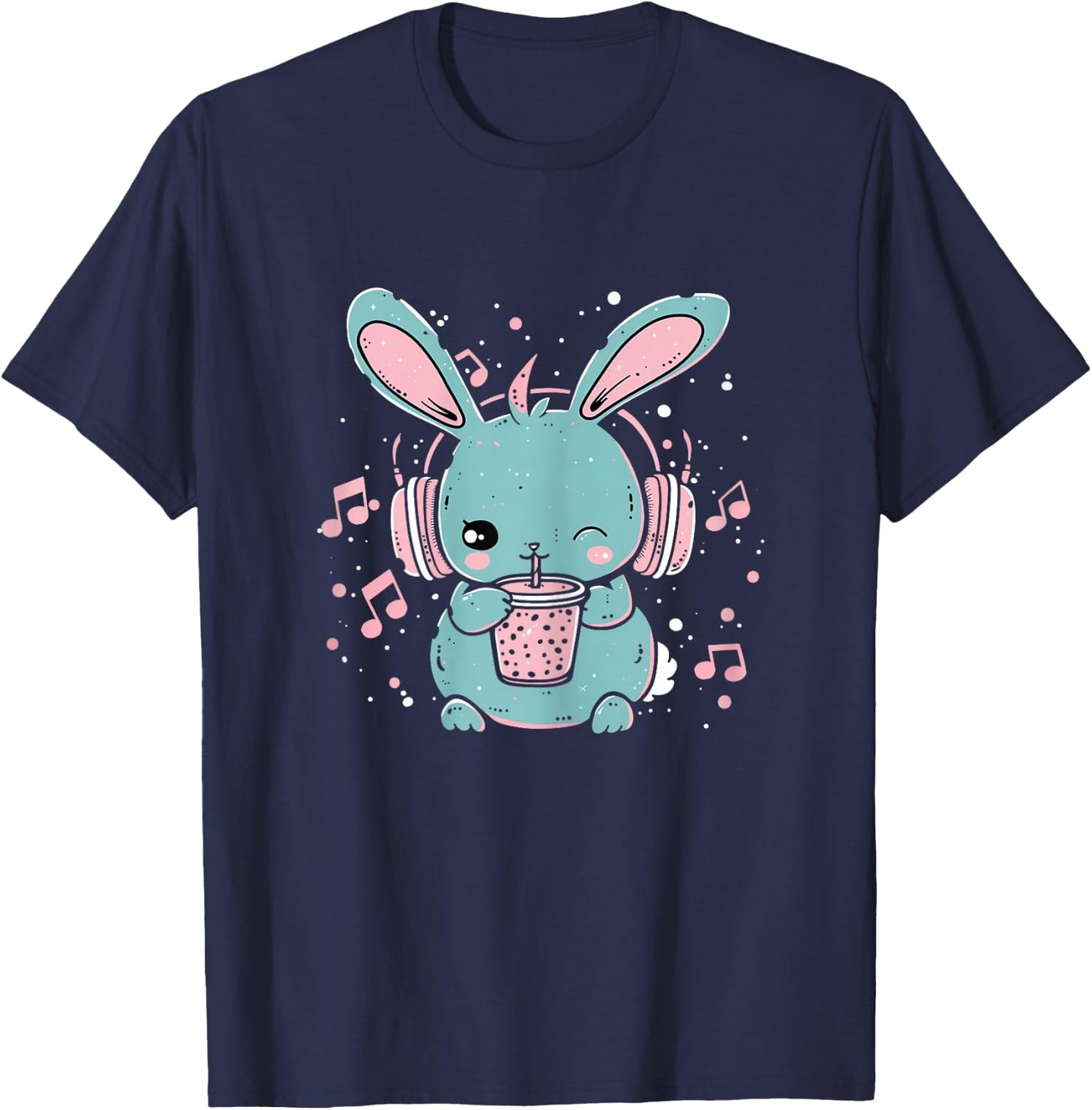 Bunny Boba Bubble Tea Music K-Pop Cute Kawaii Kids Girls T-Shirt - T-Shirt | Navy