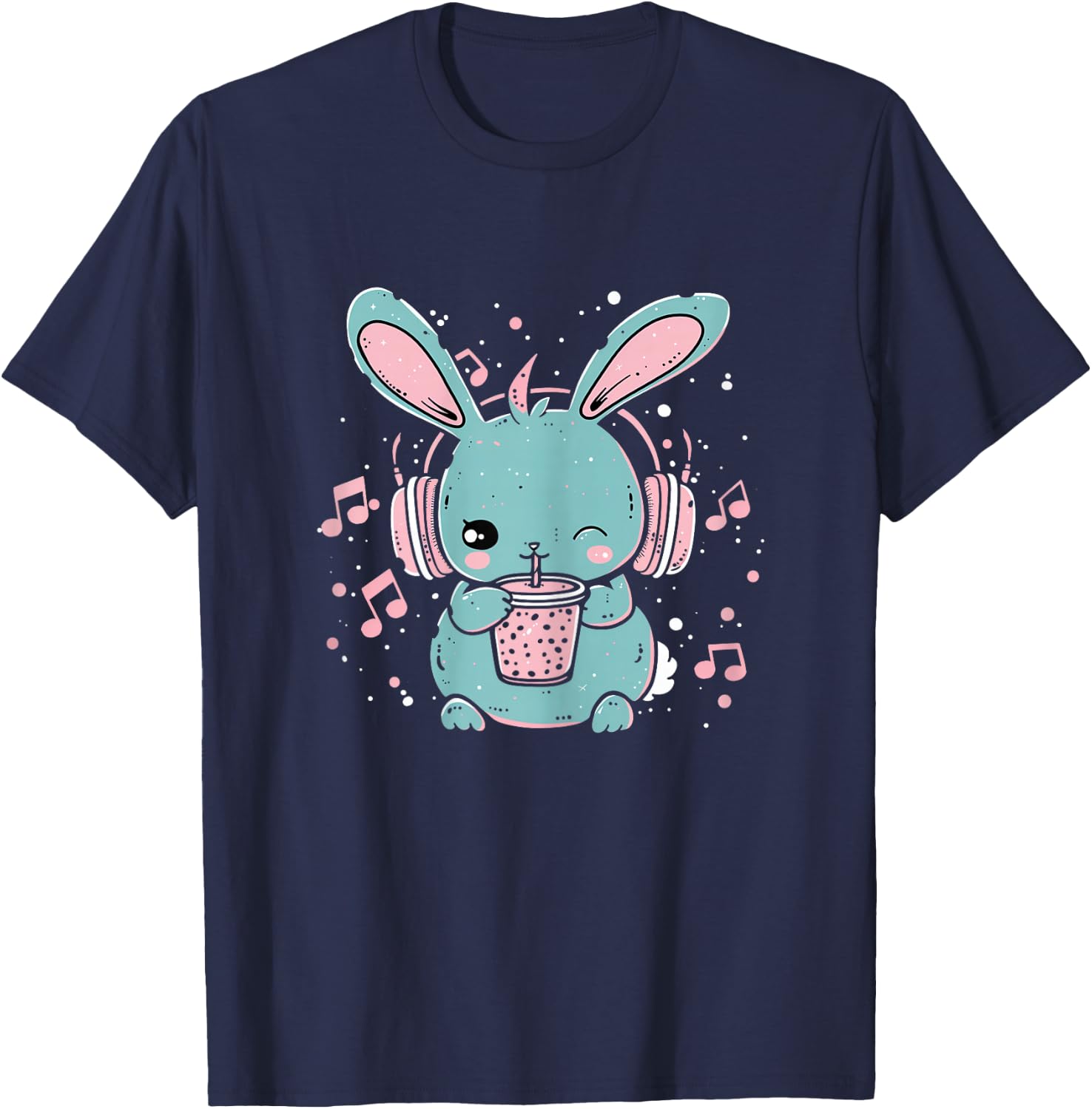 Bunny Boba Bubble Tea Music K-Pop Cute Kawaii Kids Girls T-Shirt - T-Shirt | Navy