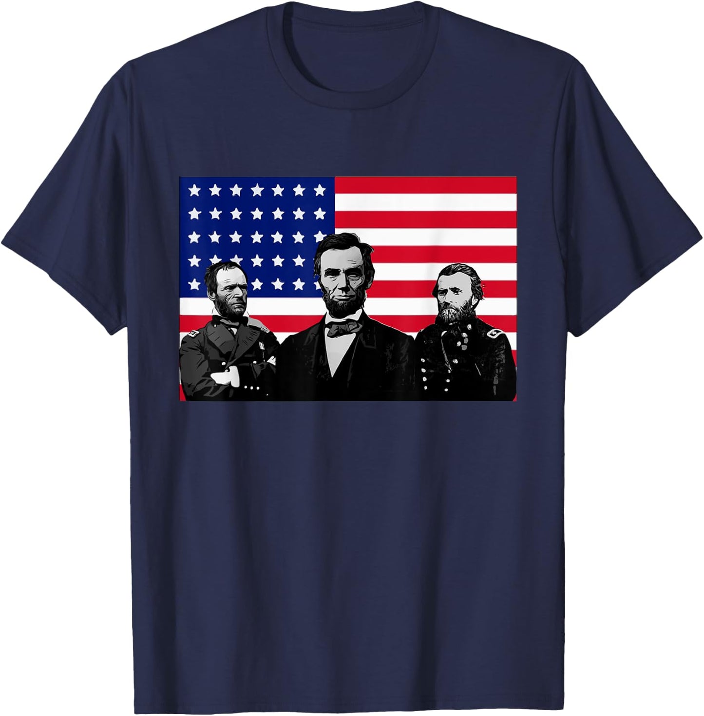 Lincoln and his Generals Grant and Sherman Civil War T-Shirt - T-Shirt | Navy