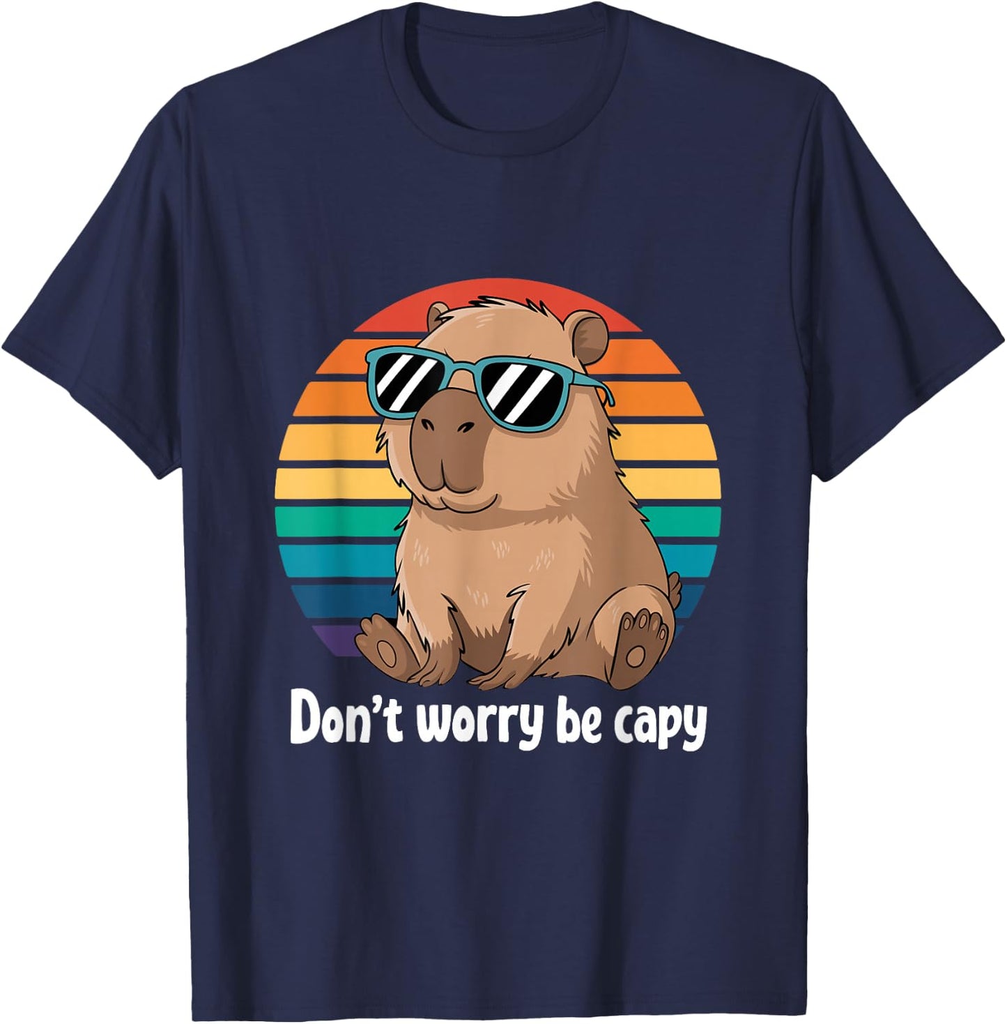 Capybara Dont Worry Be Cappy Boys Girls Funny Retro Capybara , black T-Shirt - T-Shirt | Navy