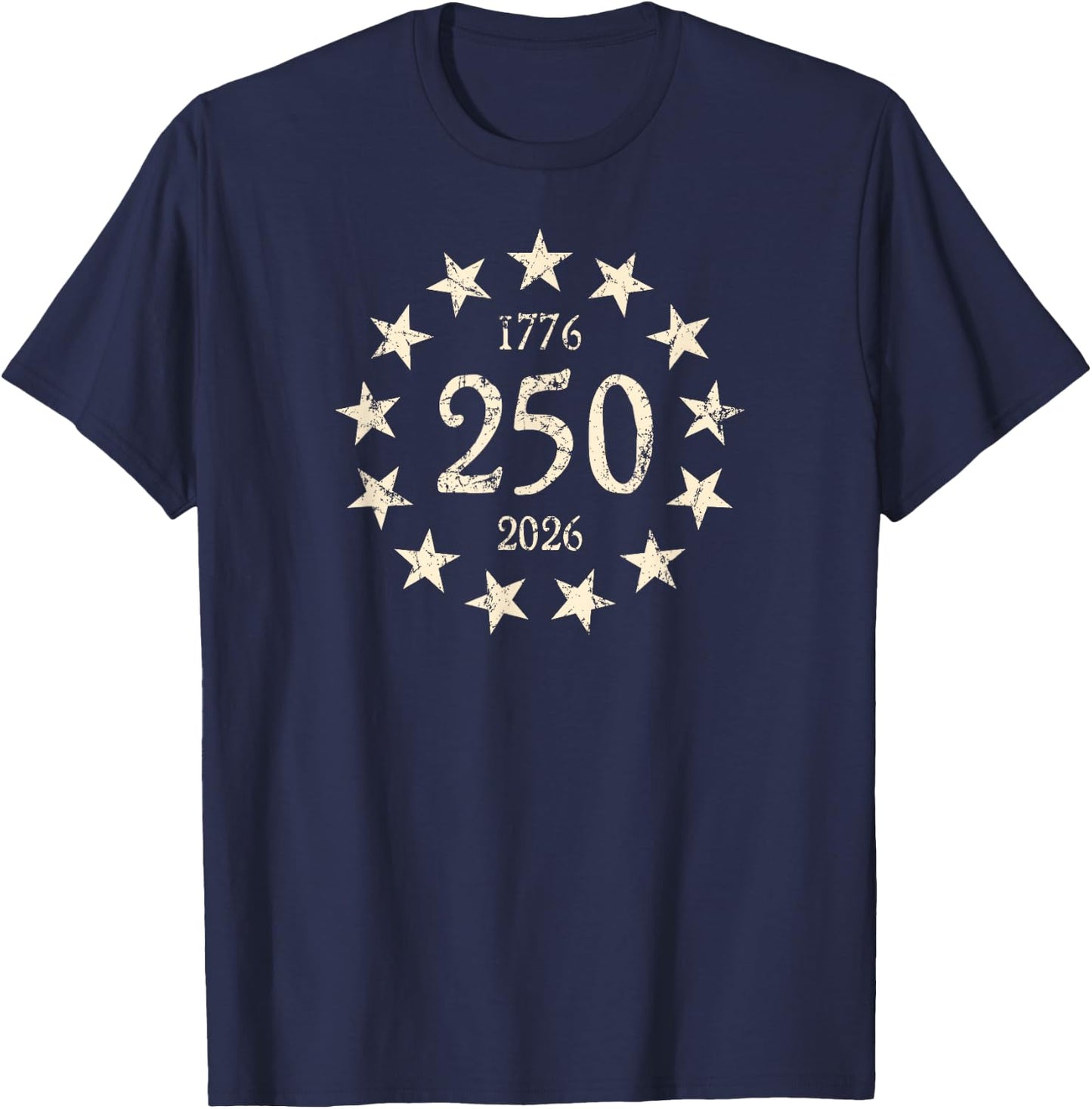 250 Years 13 Stars Vintage Betsy Ross Design Distressed T-Shirt - T-Shirt | Navy