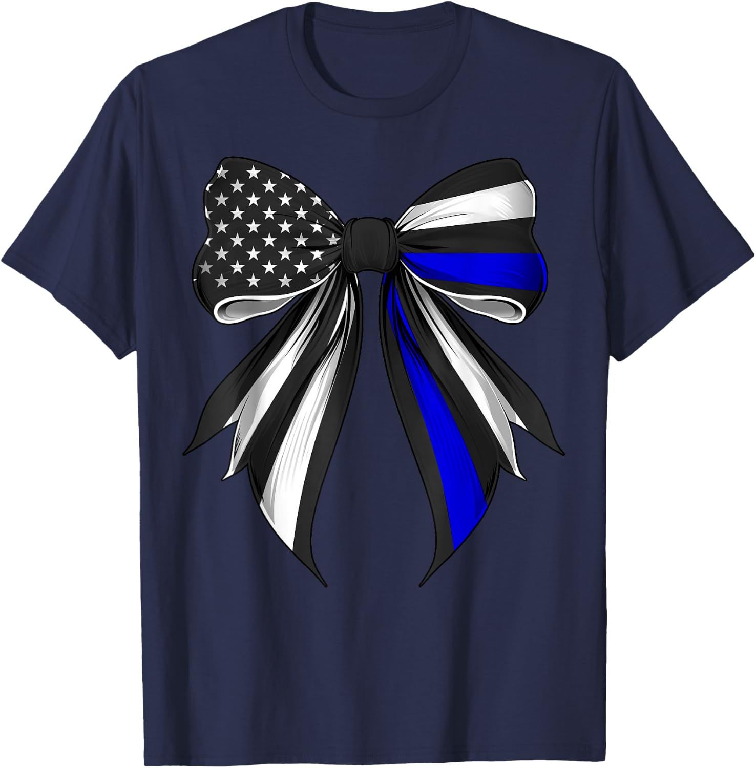 Coquette Bow Police Officer Law Enforcement American Flag T-Shirt - T-Shirt | Navy