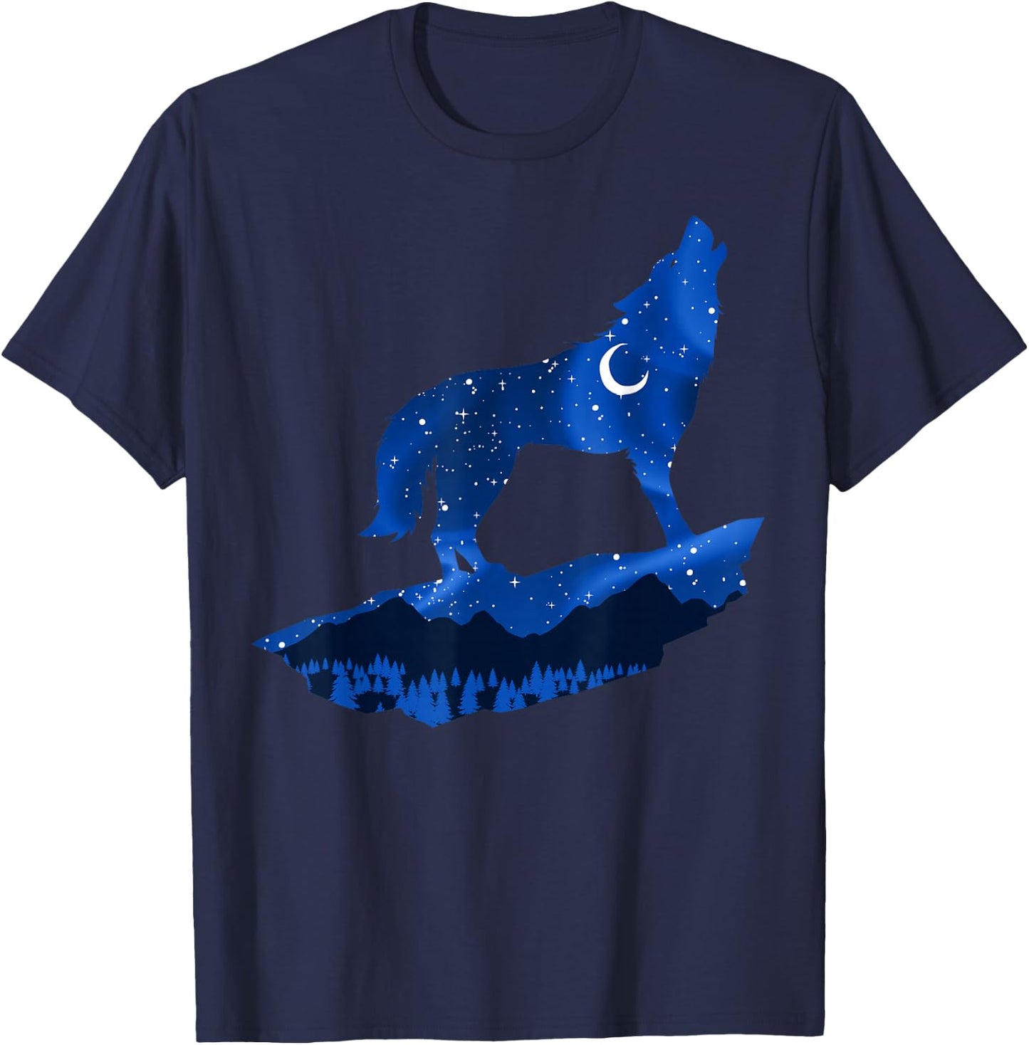 Wolf Starry Sky Moon Wolves Mountain Wildlife Pack Hunter T-Shirt - T-Shirt | Navy