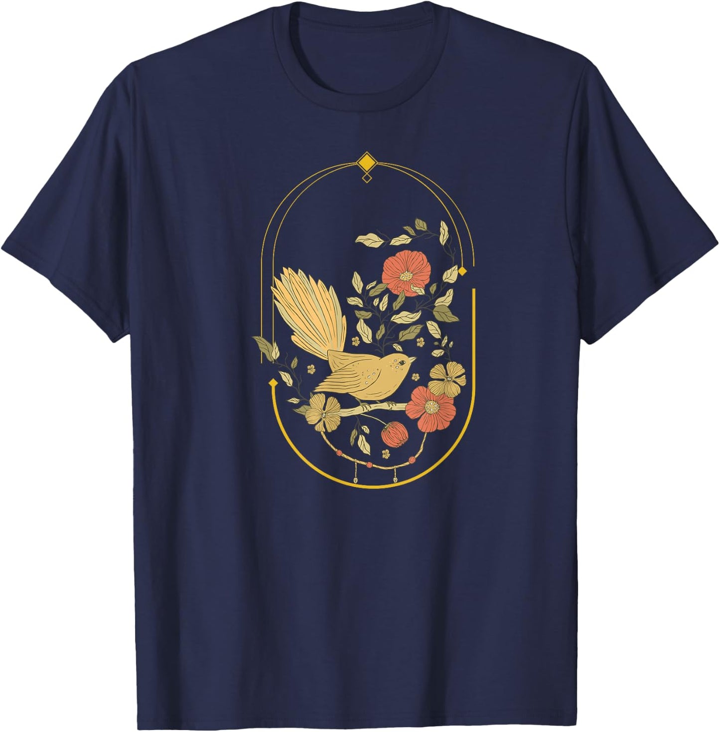 Tennessee Merchant Boho Bird n Flowers , Blue, Women's, Small, Short Sleeve, Classic Fit T-Shirt - T-Shirt | Navy
