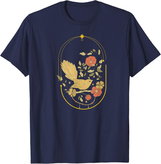 Tennessee Merchant Boho Bird n Flowers , Blue, Women's, Small, Short Sleeve, Classic Fit T-Shirt - T-Shirt | Navy