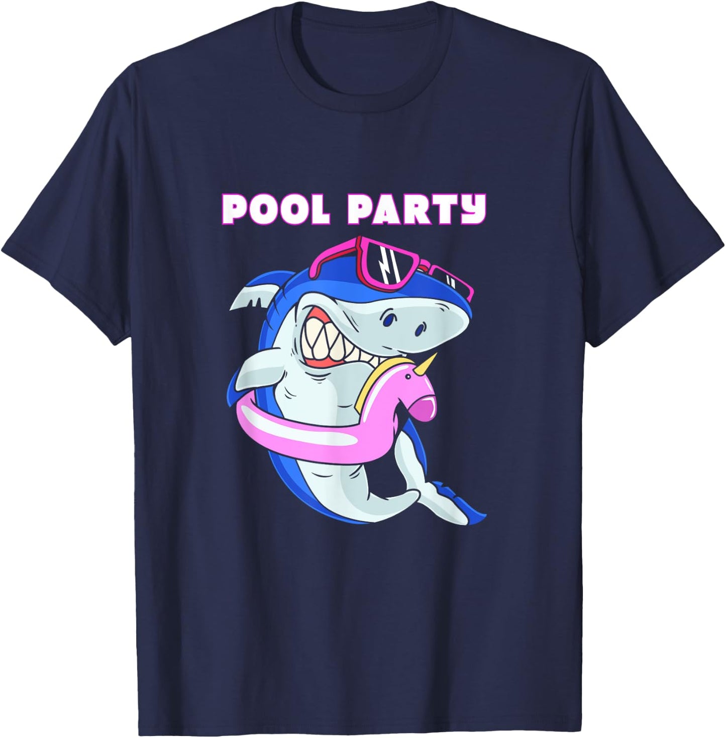 Cute Pool Party Squad Unicorn Shark With Sunglasses T-Shirt - T-Shirt | Navy