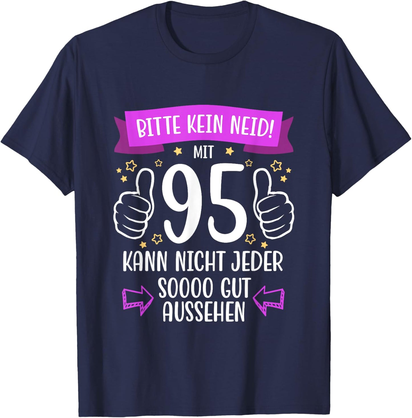 Decorative 95th Birthday Woman Man Gift Box Funny 95 Years , black, s T-Shirt - T-Shirt | Navy