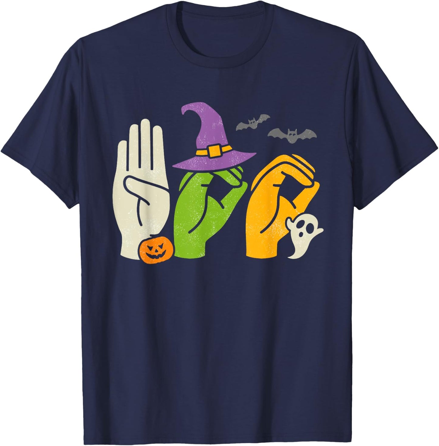 Boo Hands American Sign Language Pride ASL Halloween Witch T-Shirt - T-Shirt | Navy