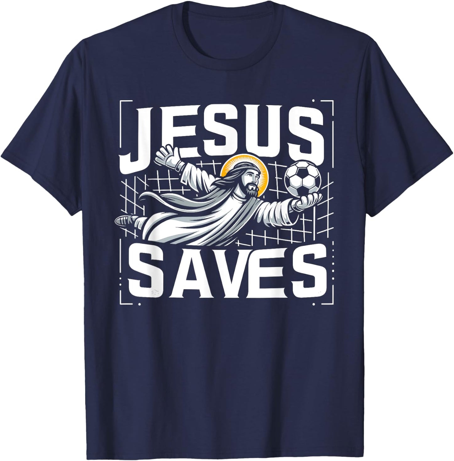 Vintage Jesus Saves Soccer Goalie T-Shirt - T-Shirt | Navy