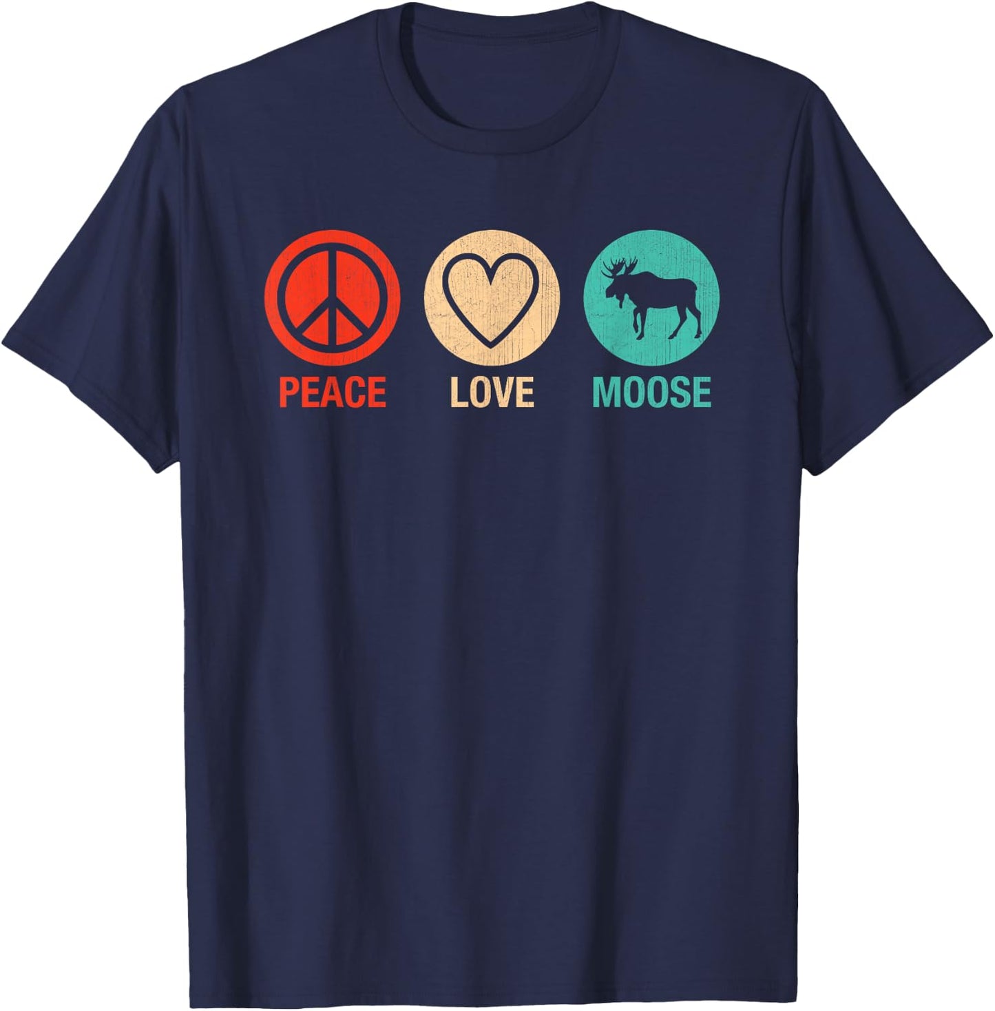 Vintage Peace Love Moose Heart Graphic Moose Lovers T-Shirt - T-Shirt | Navy