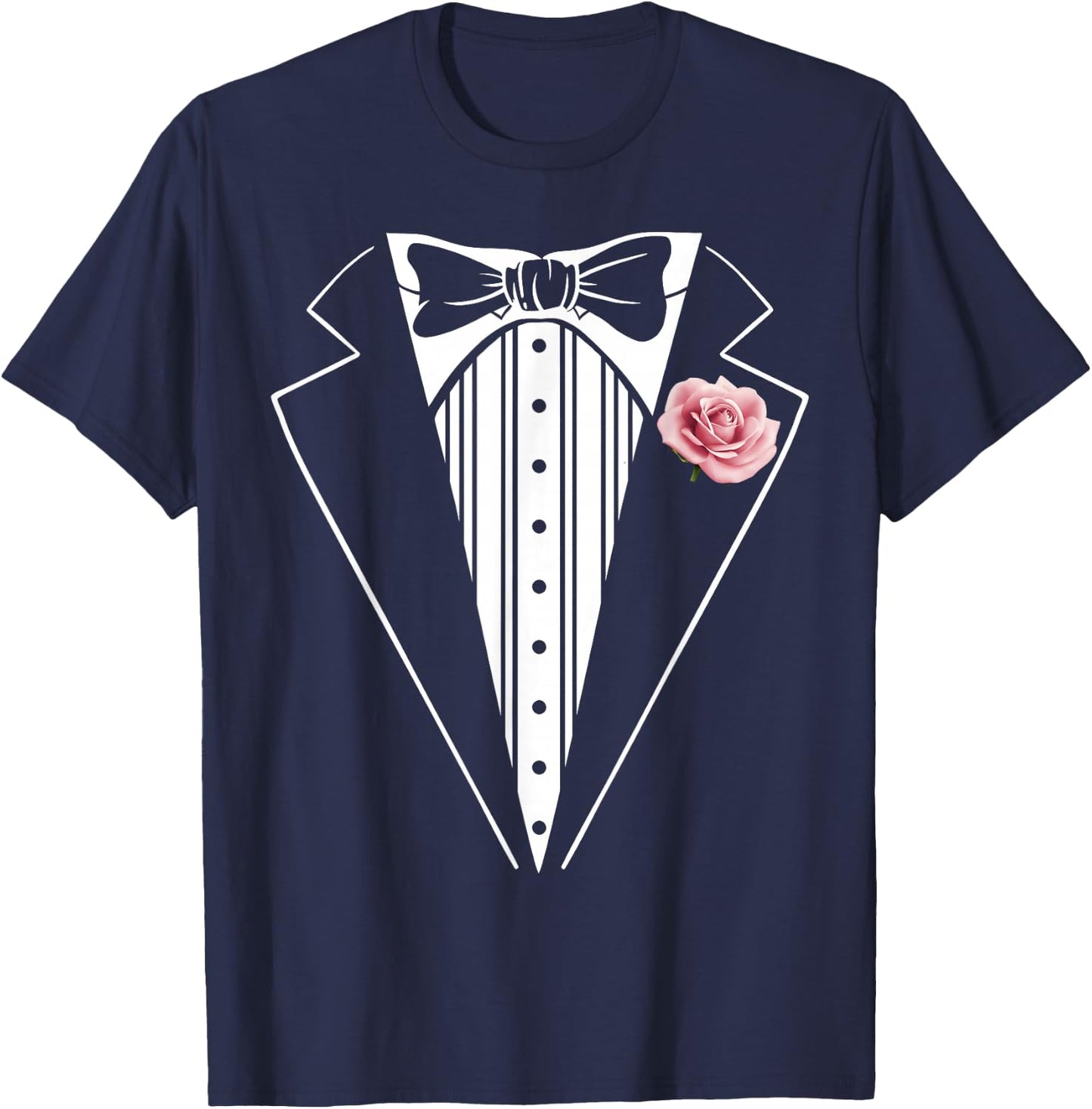 Tuxedo Funny Kids Adult Rose Boutonniere Pink Tuxedo Costume T-Shirt - T-Shirt | Navy