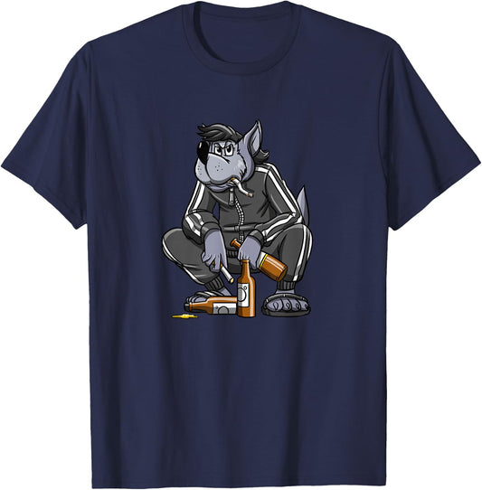 Russischer Gopnik Russenhocke Nu Pogodi Wolf Russian T-Shirt - T-Shirt | Navy