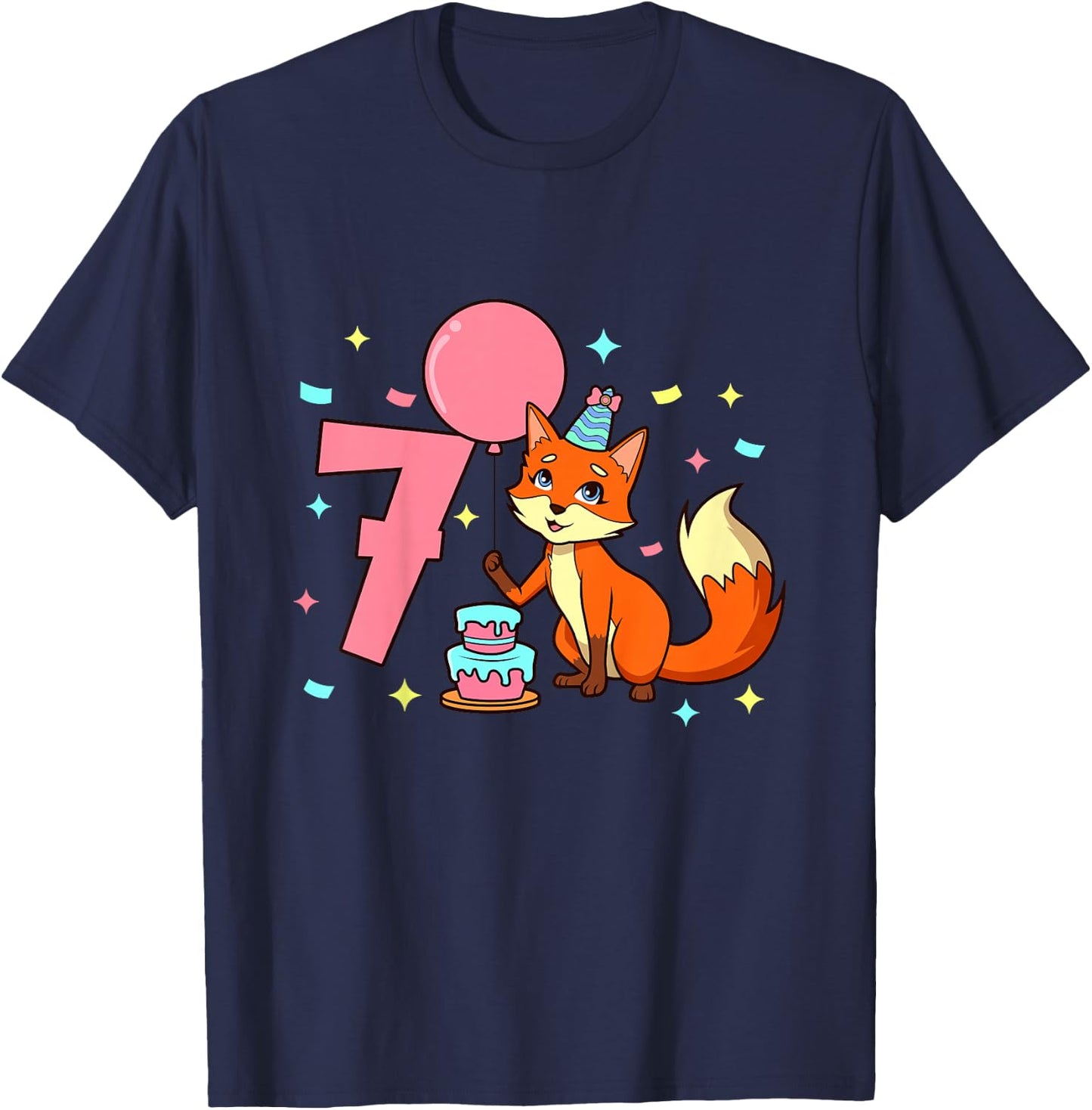Children's Birthday Shirt Fox - Girls Birthday 7 Years , black T-Shirt - T-Shirt | Navy