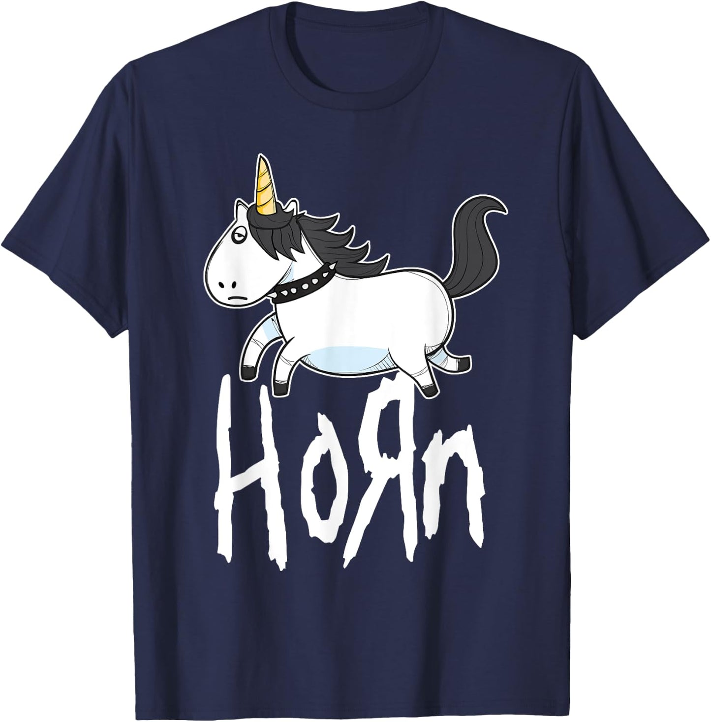 HORN Funny Emo Unicorn Heavy Rock Band Fan T-Shirt - T-Shirt | Navy