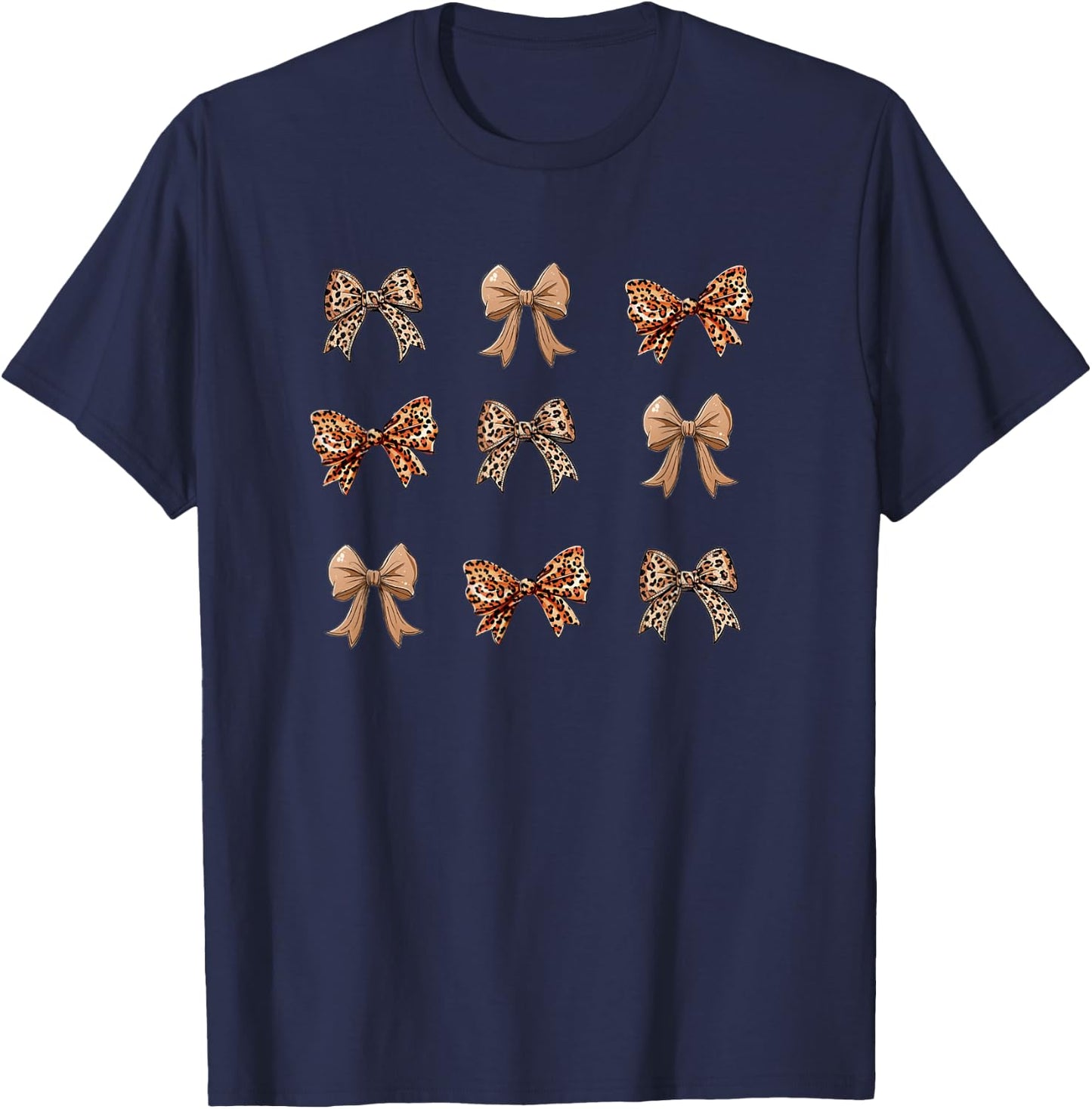 Bow Cheetah Bows Girly Demur Cutesy Pink Pretty Coquette T-Shirt - T-Shirt | Navy