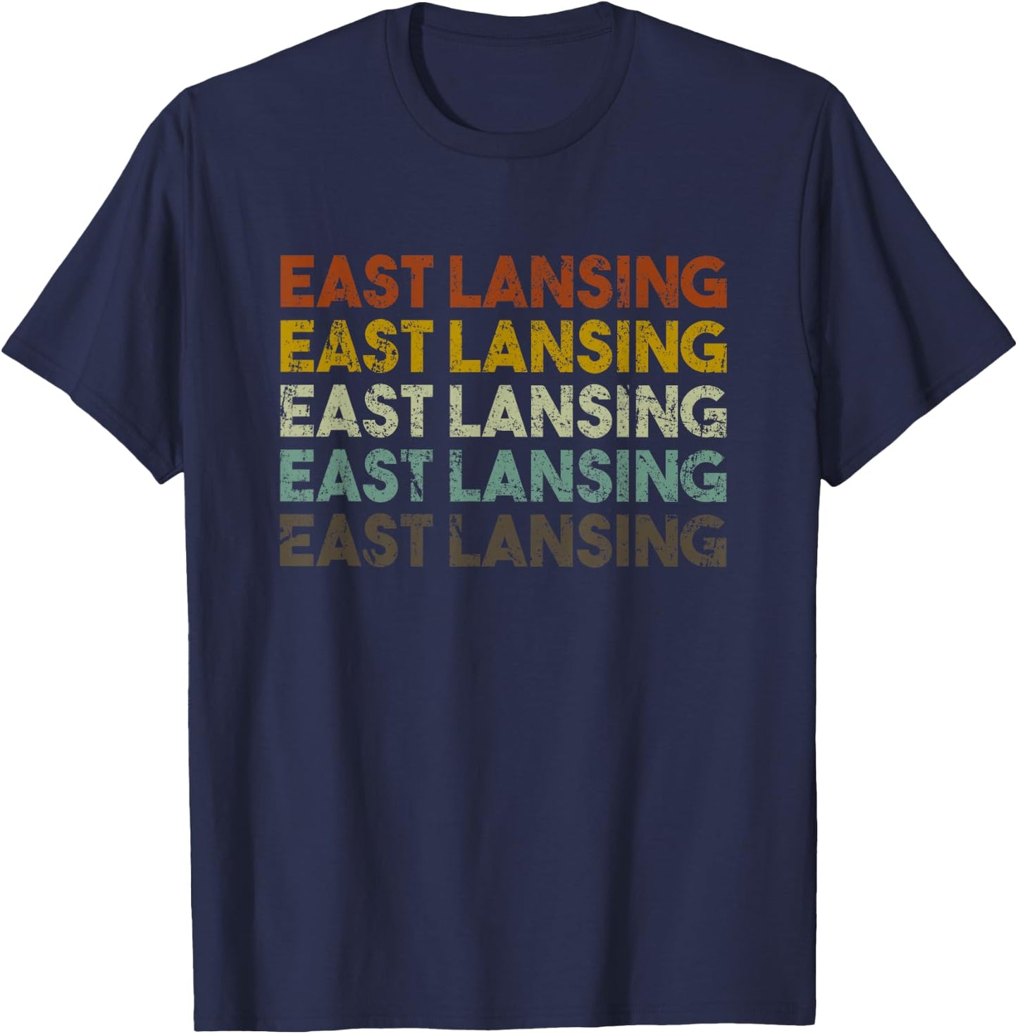 Retro East Lansing Michigan Vintage T-Shirt - T-Shirt | Navy