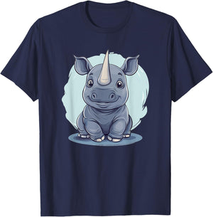 Cute Baby Rhino Illustration T-Shirt - T-Shirt | Navy