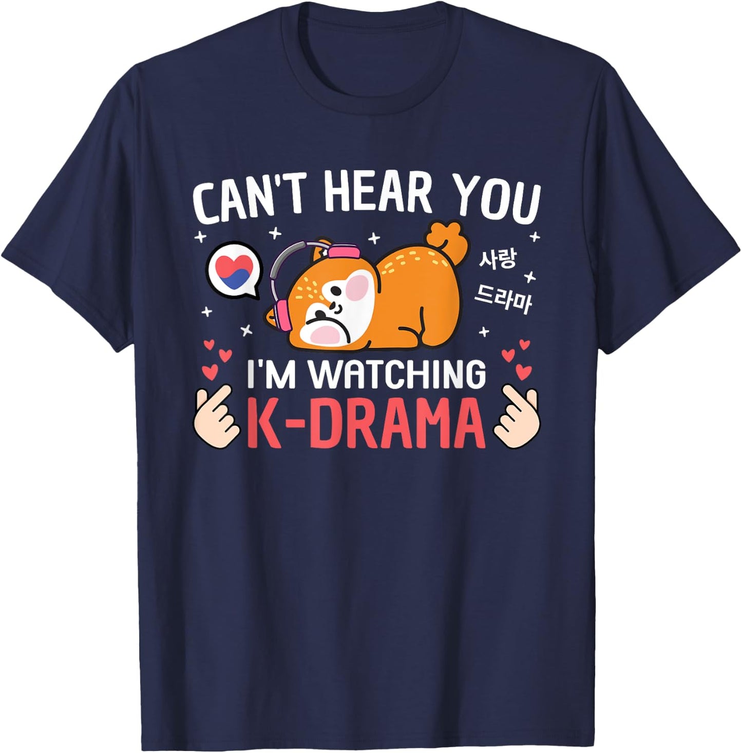Can't Hear You I'm Watching K-Drama Squirrel Funny Korean Drama T-Shirt - T-Shirt | Navy