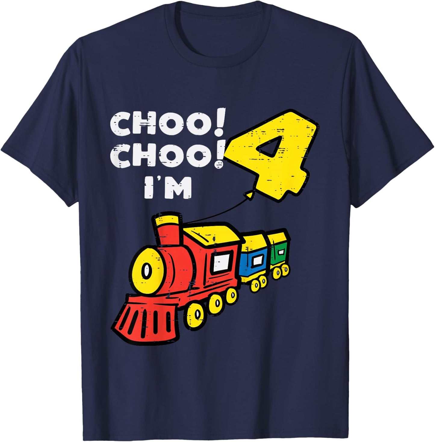 Kids 4th Birthday Train Choo Choo Im 4 Year Old Bday Boys Kids T-Shirt - T-Shirt | Navy