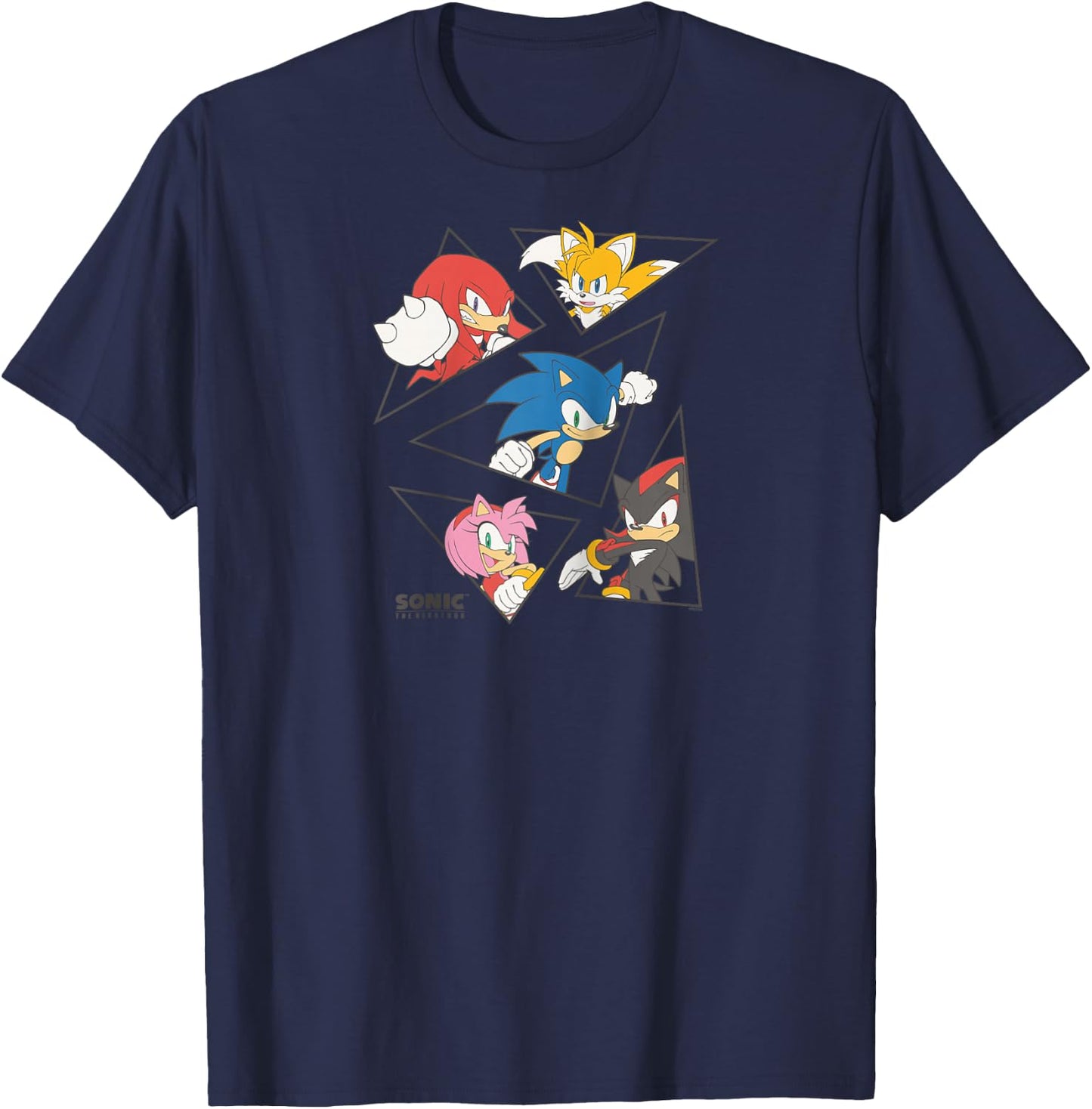 Sonic The Hedgehog Main Characters Triangle Portraits Retro Raglan Baseball T-Shirt - T-Shirt | Navy